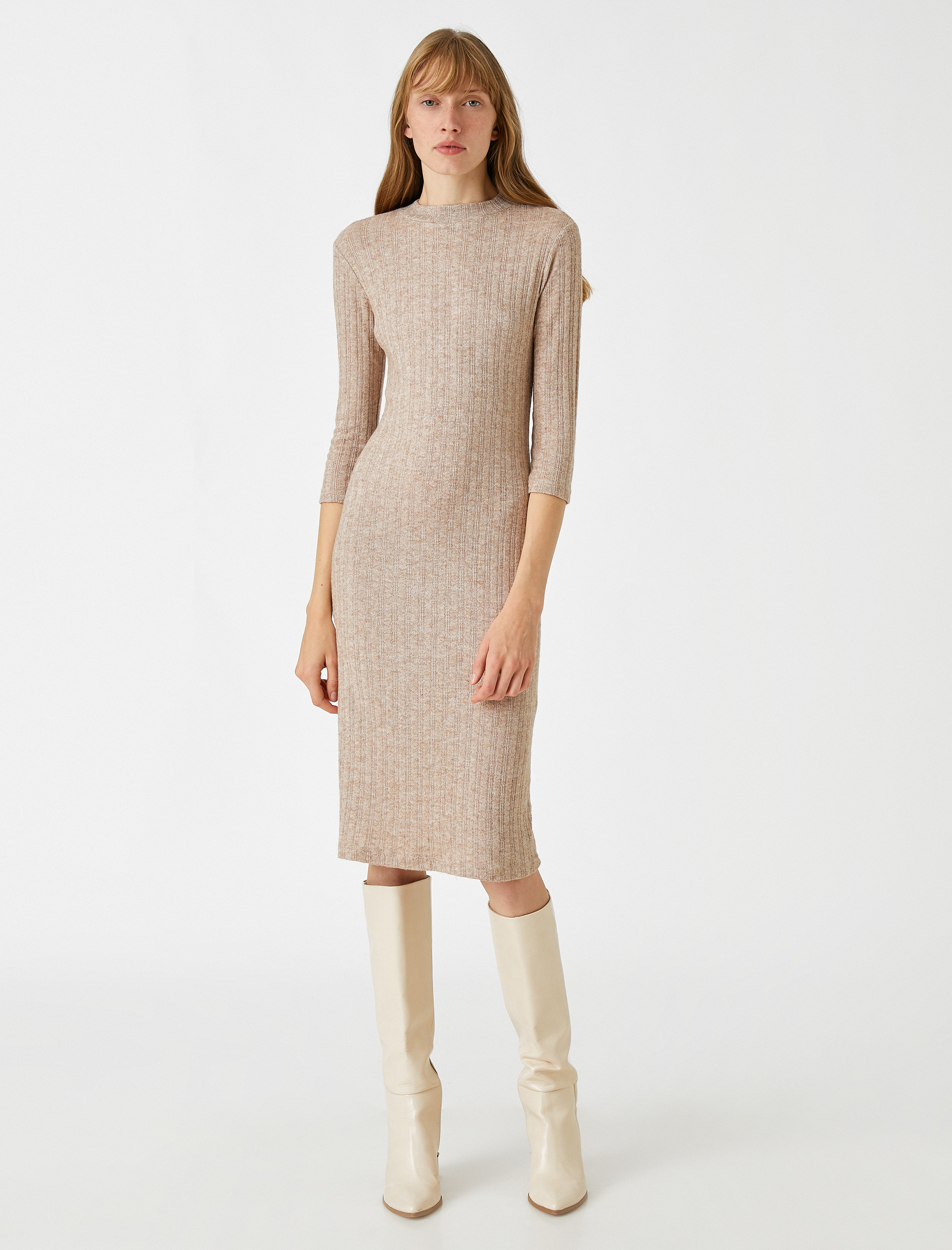   Triko Elbise Balıkçı Yaka Ribanalı