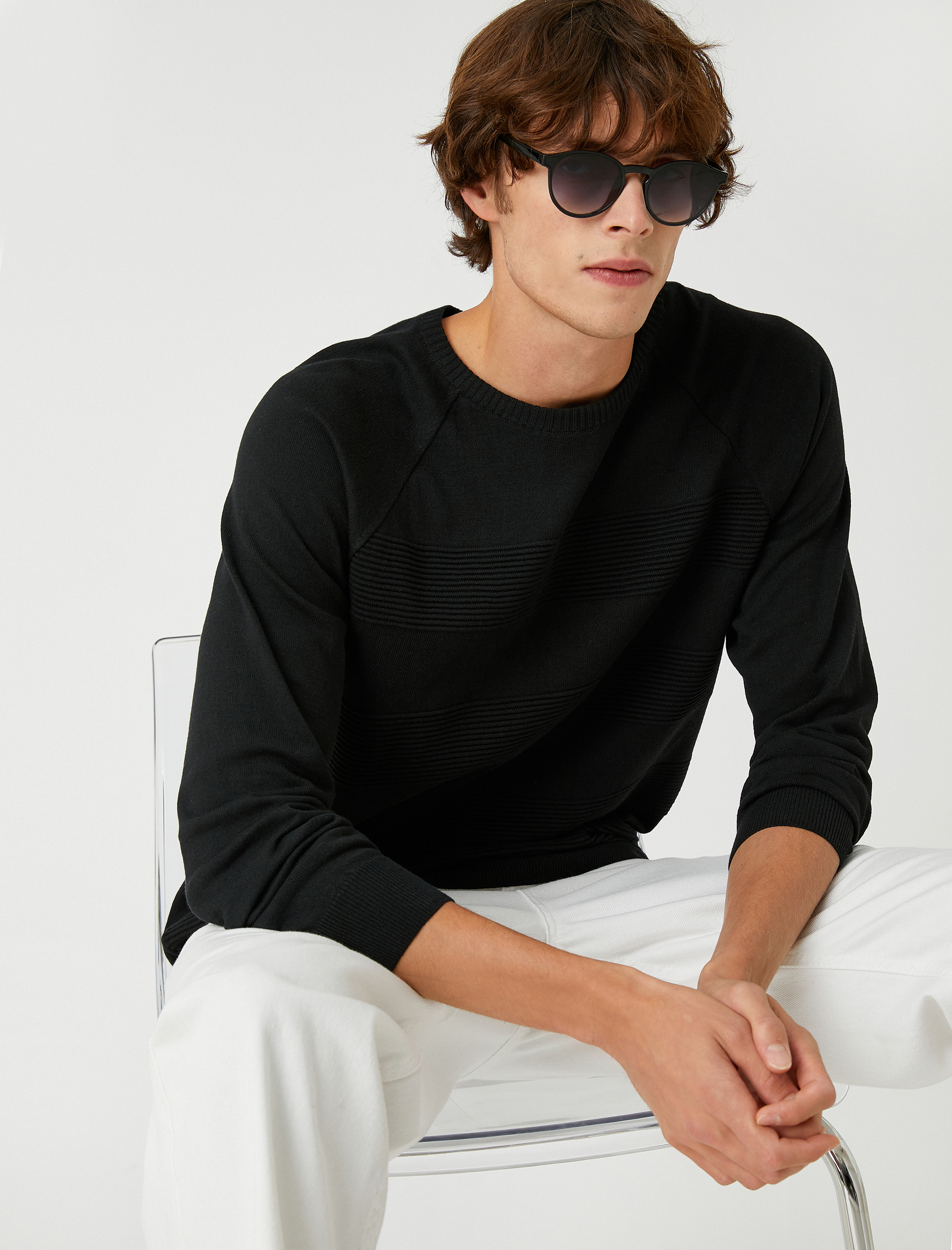   Basic Triko Kazak Dokulu Bisiklet Yaka