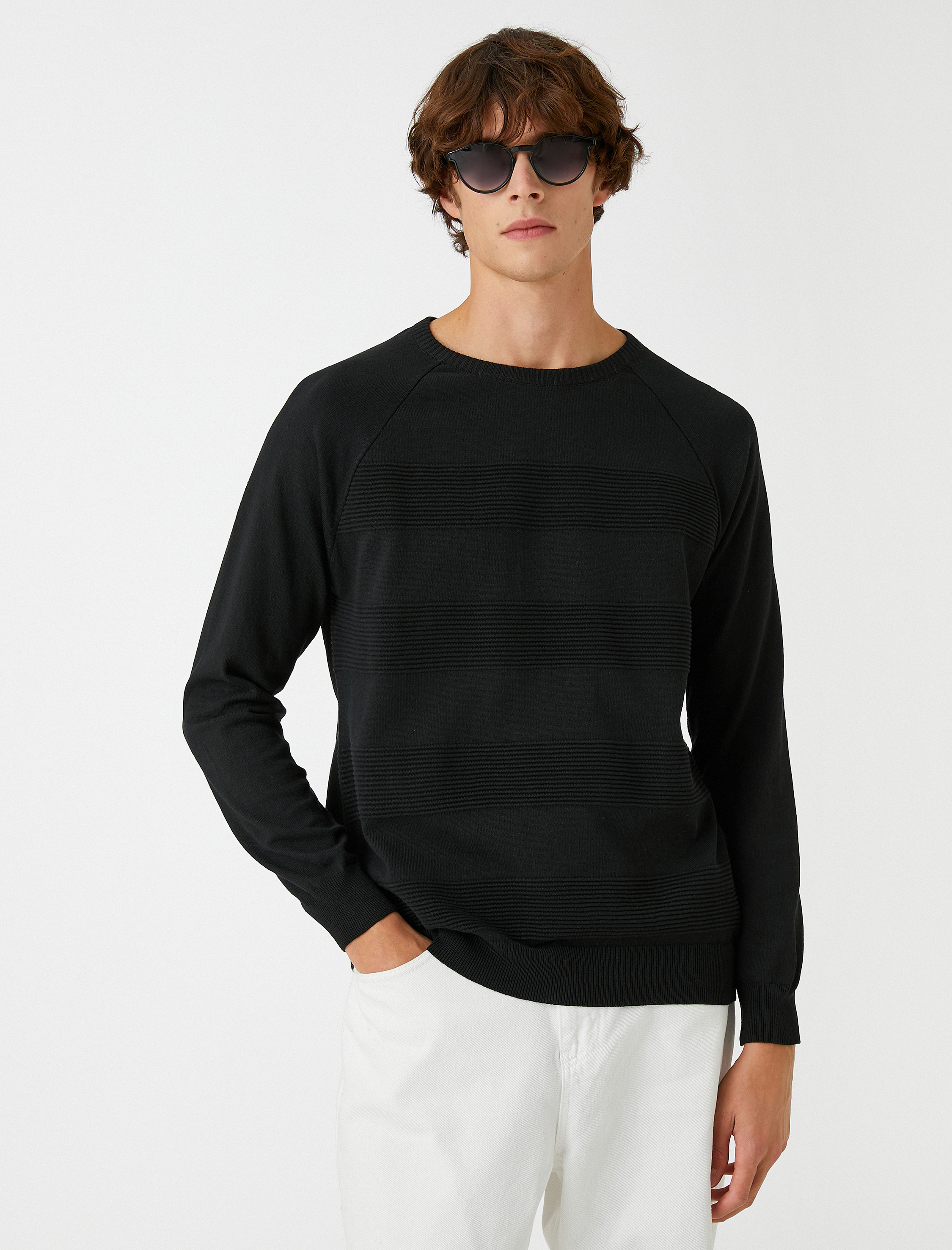   Basic Triko Kazak Dokulu Bisiklet Yaka