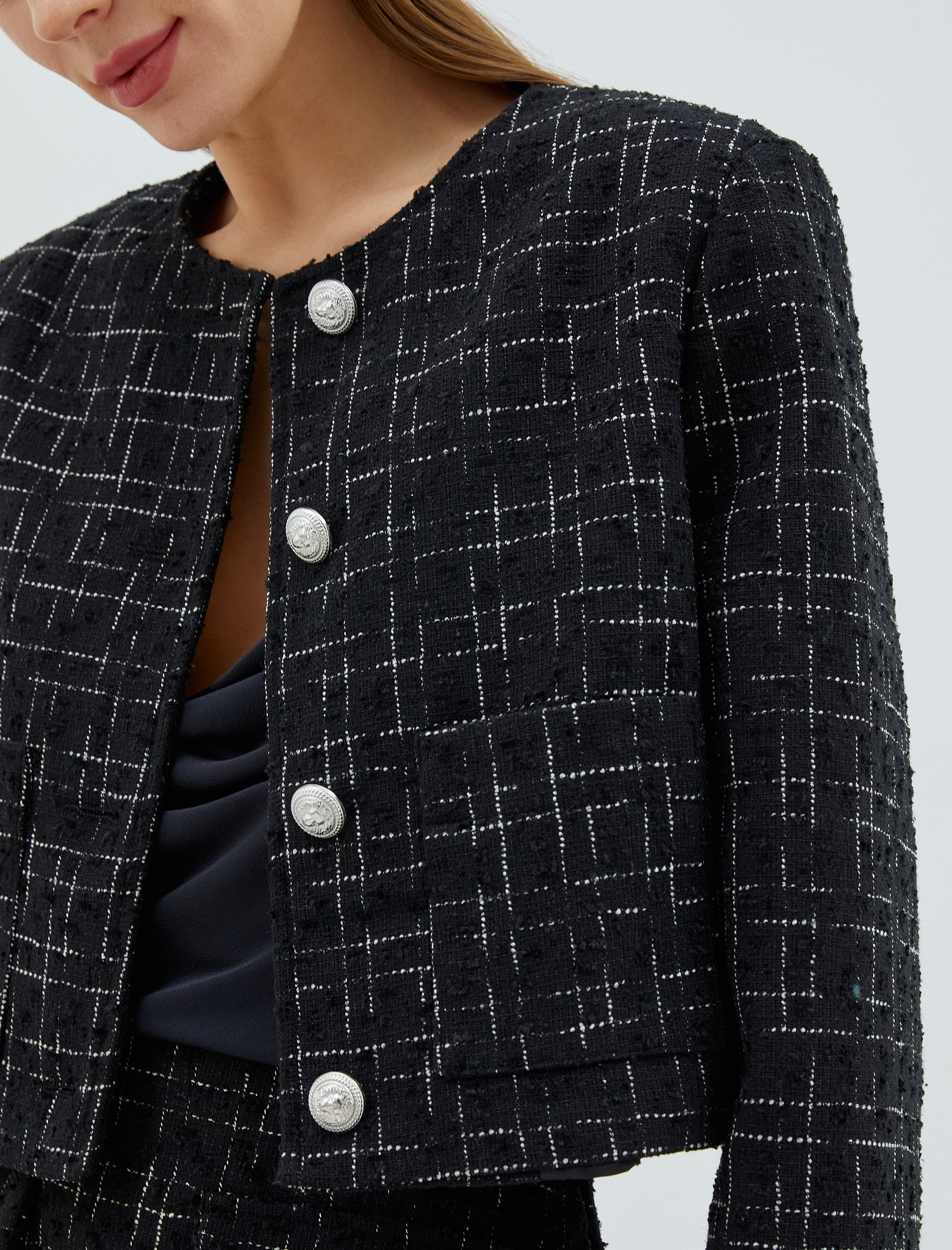   Crop Tüvit Blazer Ceket Cep Detaylı