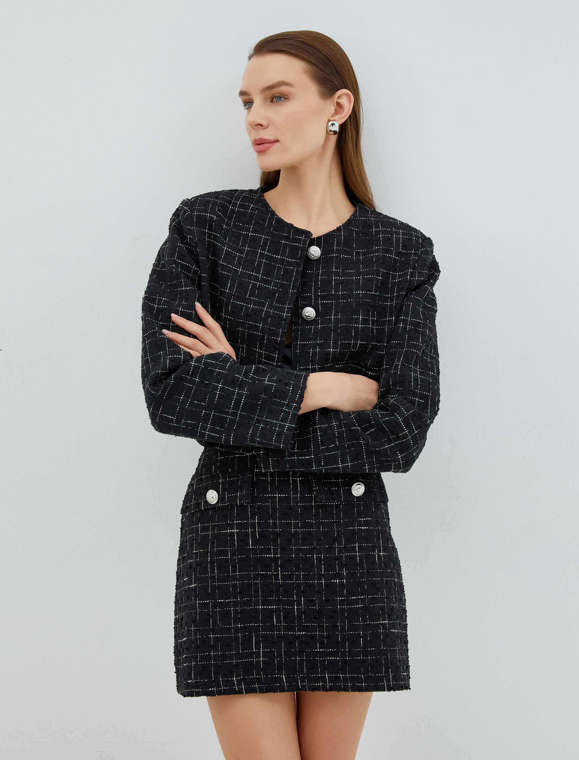   Crop Tüvit Blazer Ceket Cep Detaylı