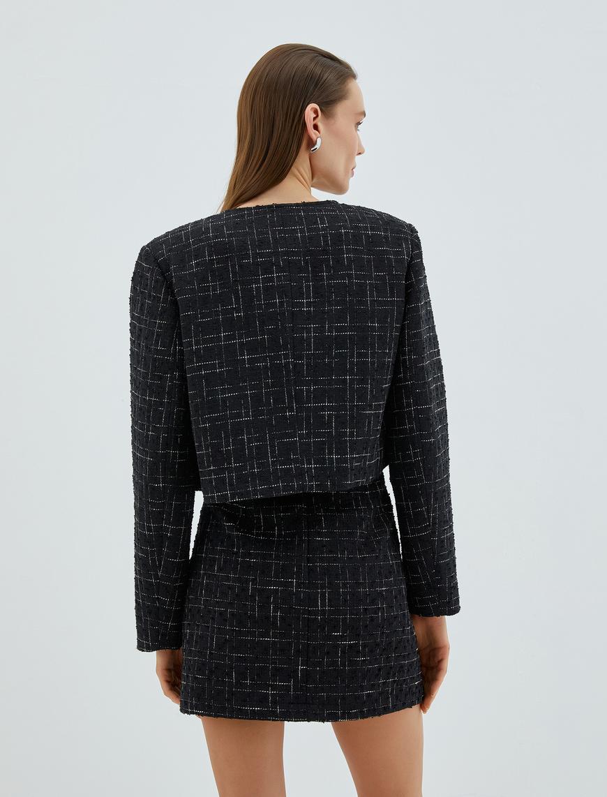   Crop Tüvit Blazer Ceket Cep Detaylı