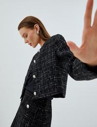 Crop Tüvit Blazer Ceket Cep Detaylı