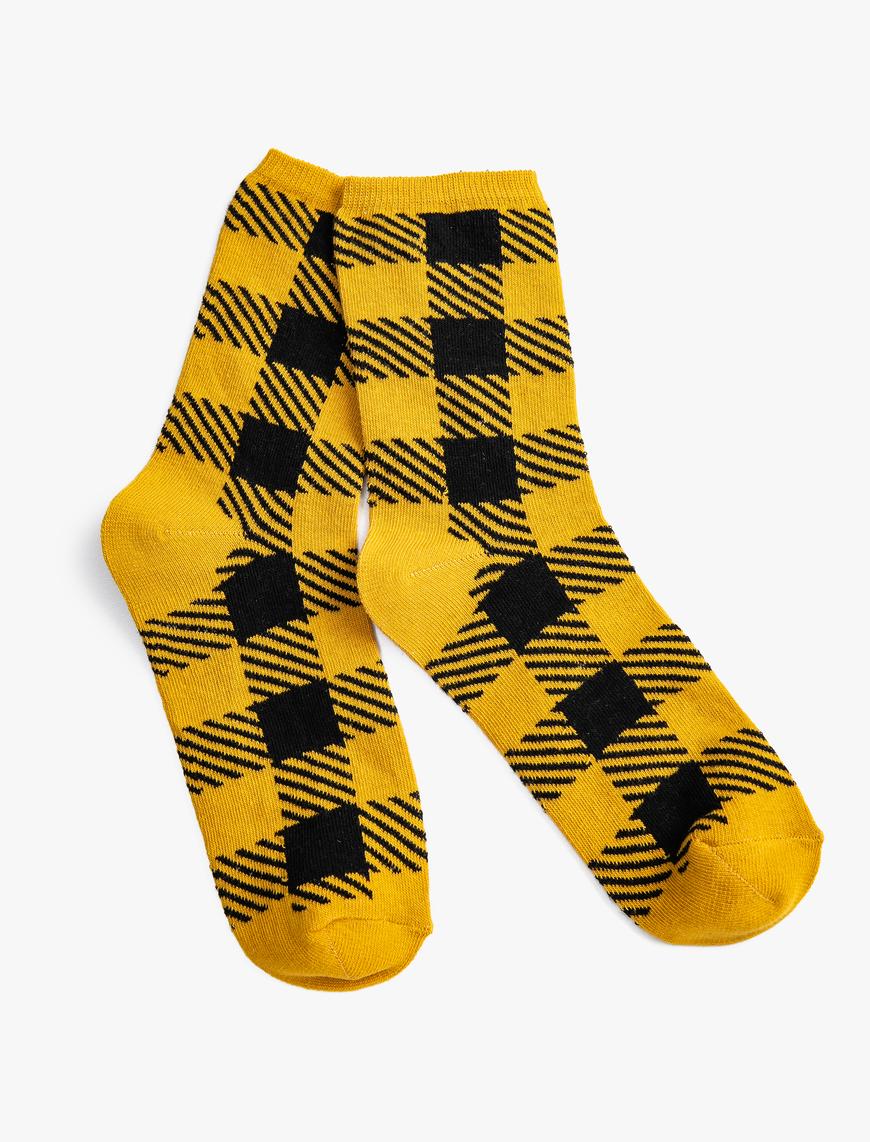  Kadın Ekose Desenli Soket Çorap