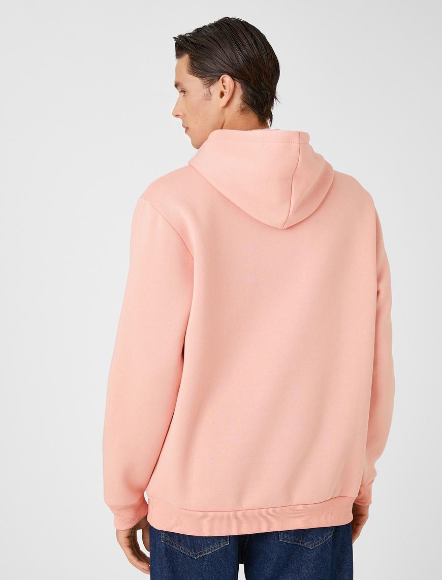   Basic Kapşonlu Sweatshirt Köpek Nakışlı Uzun Kollu