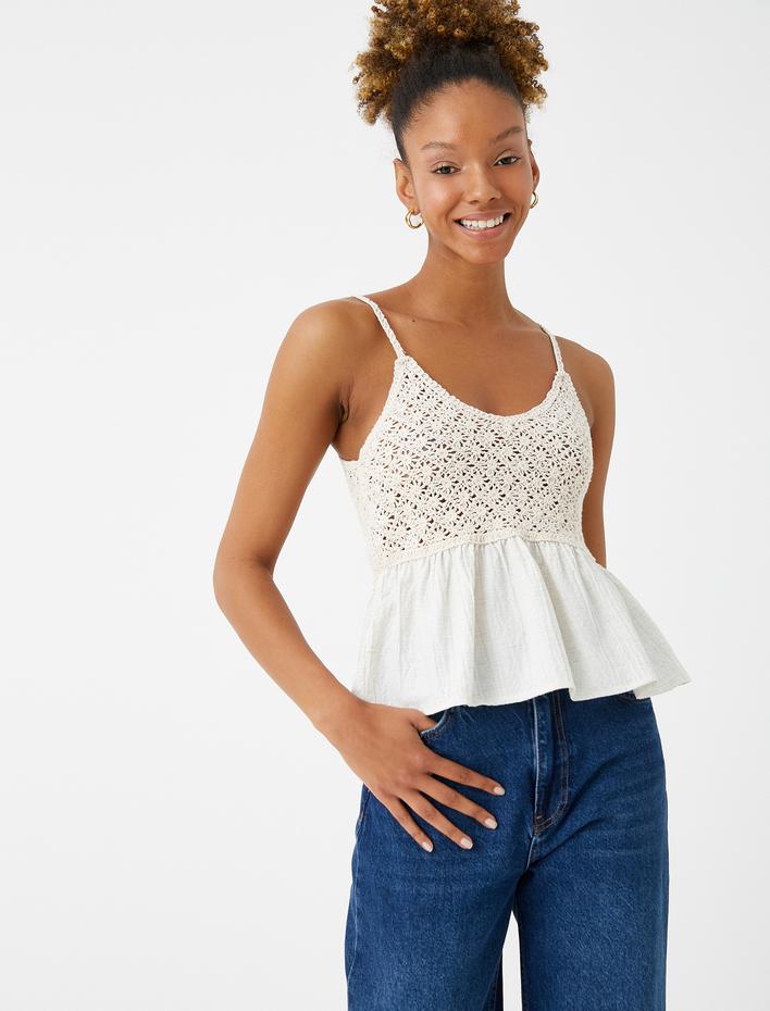  Kroşe Detaylı Atlet İnce Askılı U Yaka