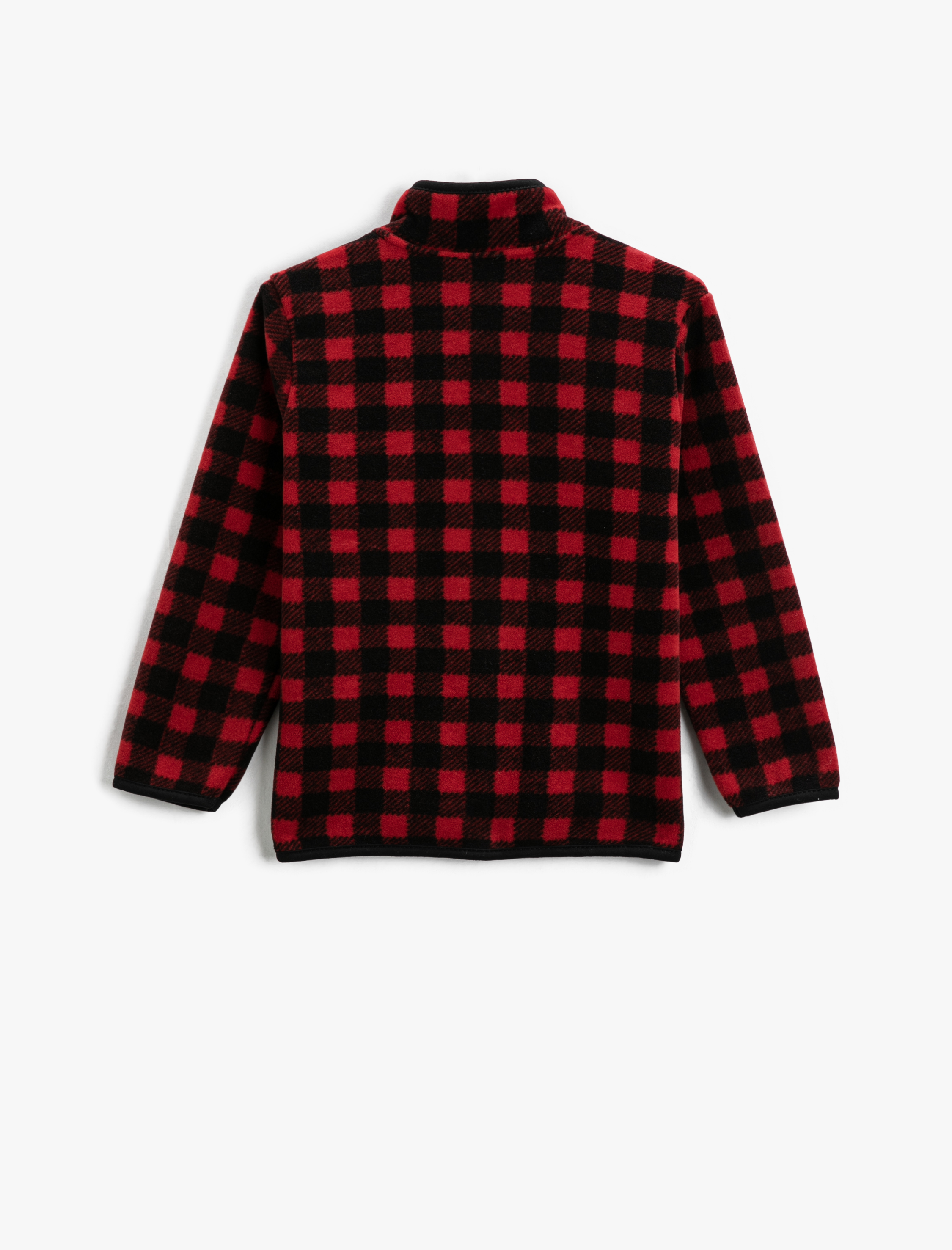 Erkek Çocuk Polar Hırka Ekose Dik Yaka Fermuarlı Uzun Kollu