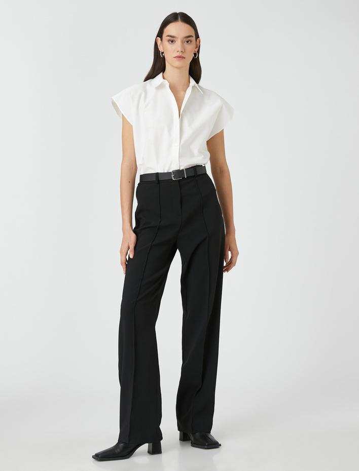  Kısa Kollu Gömlek Dikiş Detaylı Pamuklu