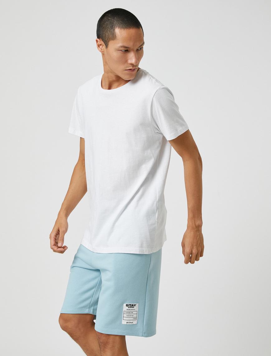   Basic Şort Beli Bağcıklı Slogan Etiket Baskılı Cepli