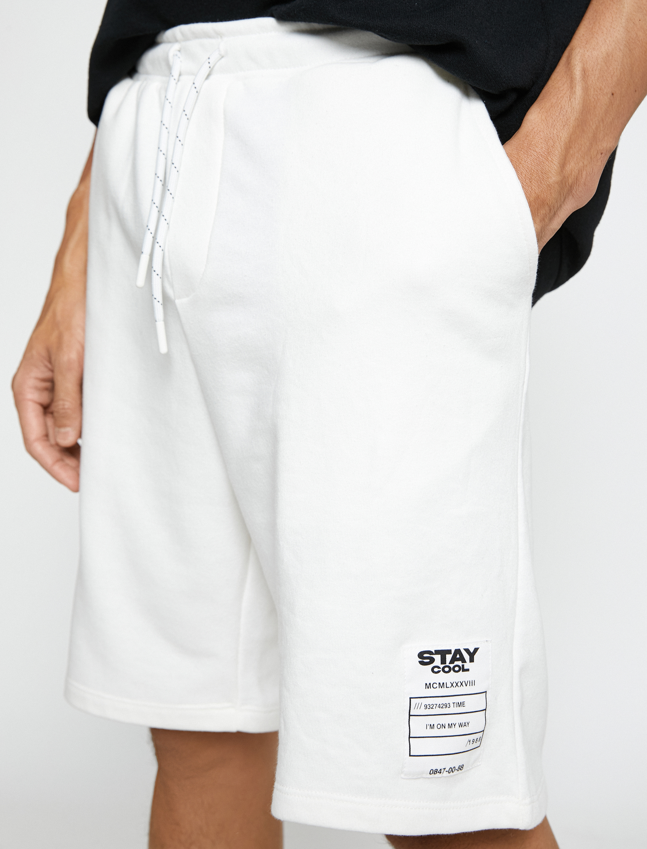   Basic Şort Beli Bağcıklı Slogan Etiket Baskılı Cepli