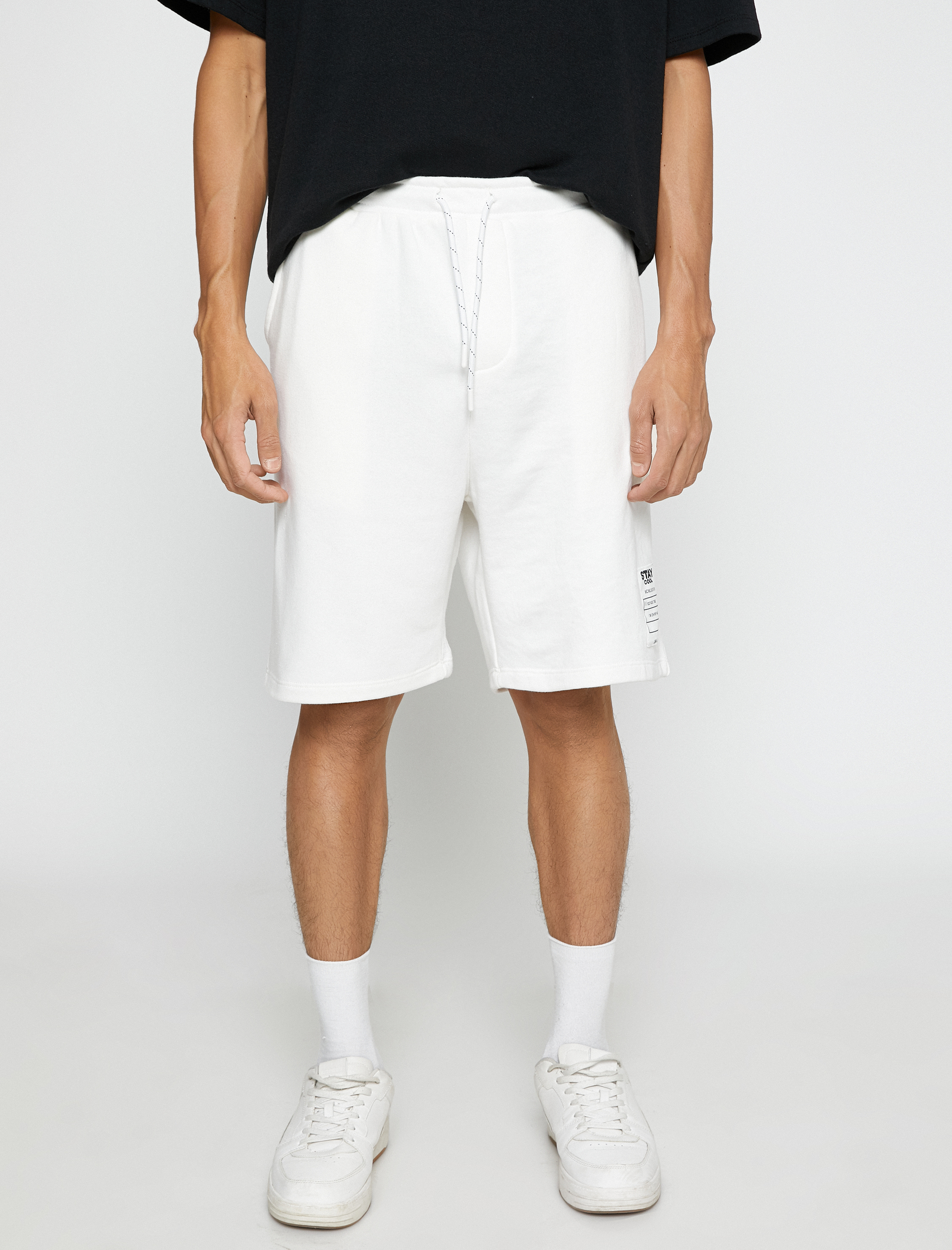   Basic Şort Beli Bağcıklı Slogan Etiket Baskılı Cepli