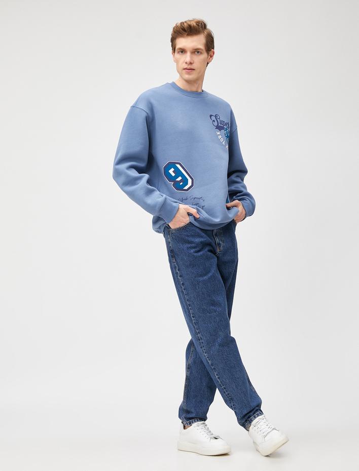  Kolej Oversize Sweatshirt Baskılı Bisiklet Yaka