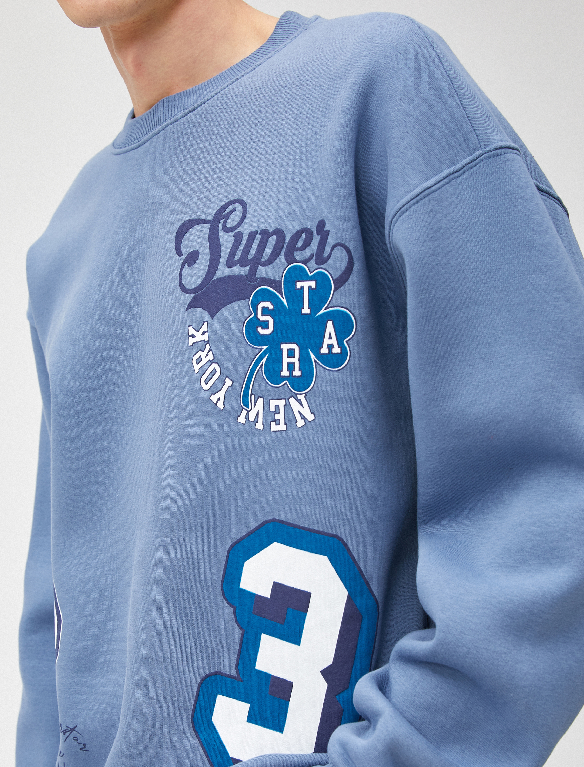   Kolej Oversize Sweatshirt Baskılı Bisiklet Yaka