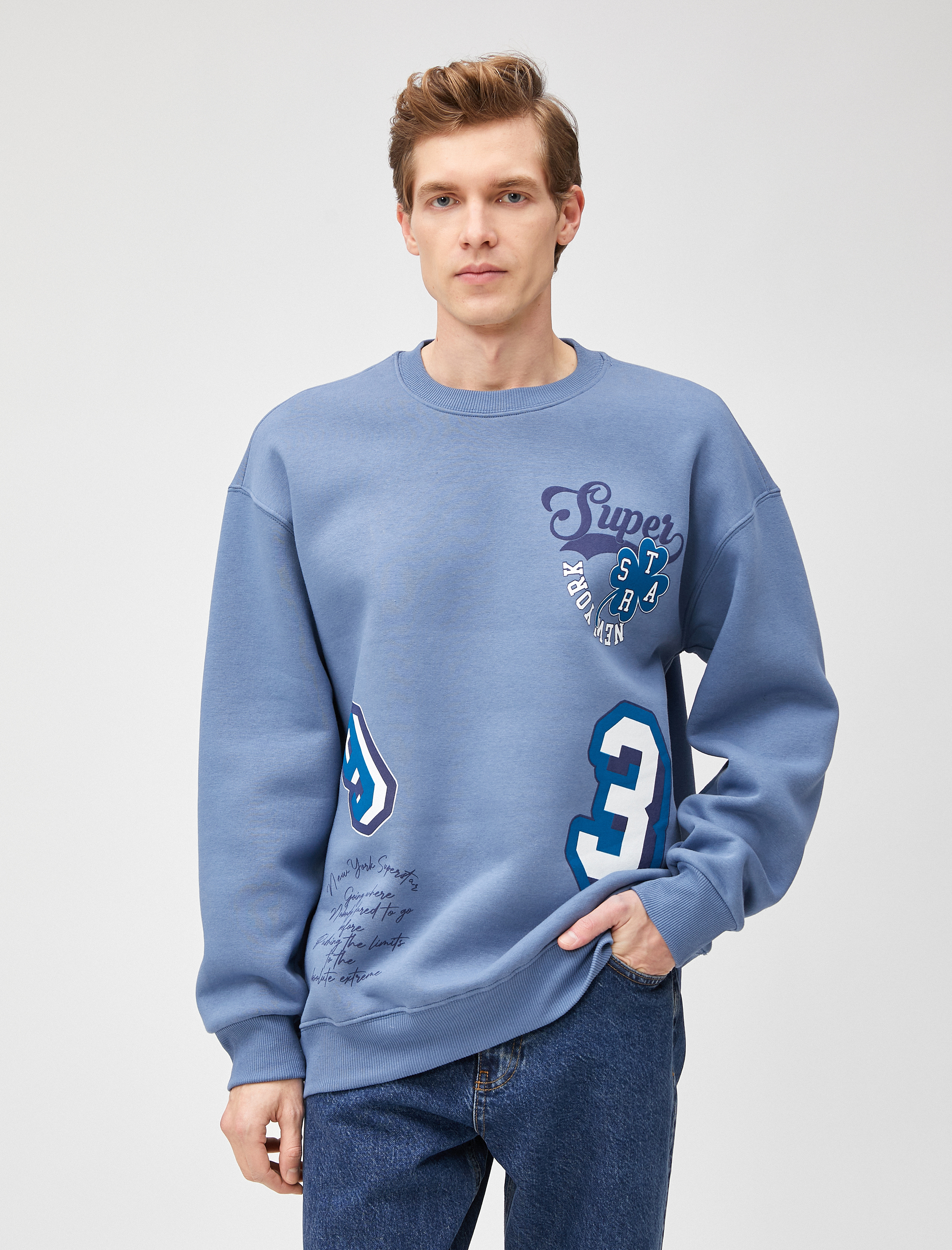   Kolej Oversize Sweatshirt Baskılı Bisiklet Yaka