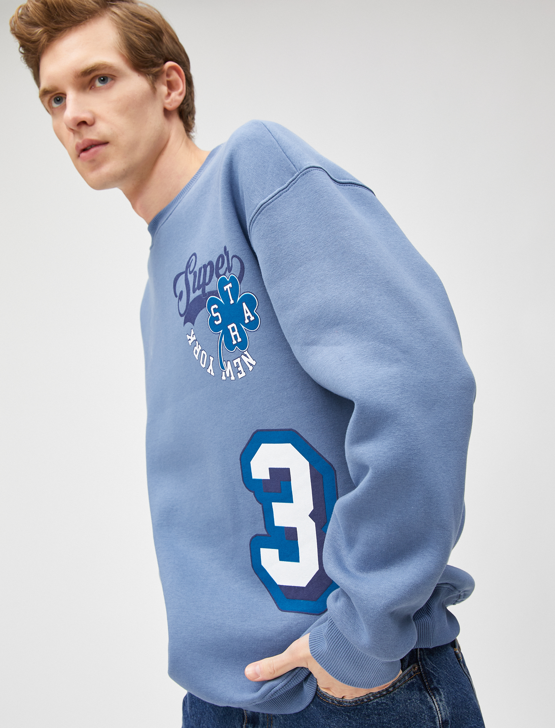   Kolej Oversize Sweatshirt Baskılı Bisiklet Yaka