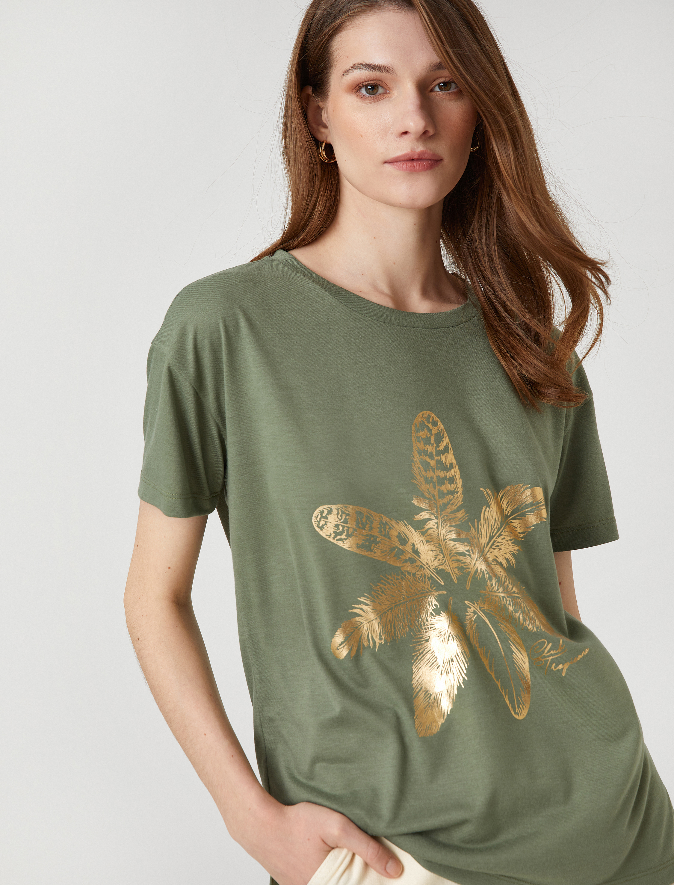   Parlak Baskılı Tişört Kısa Kollu Bisiklet Yaka