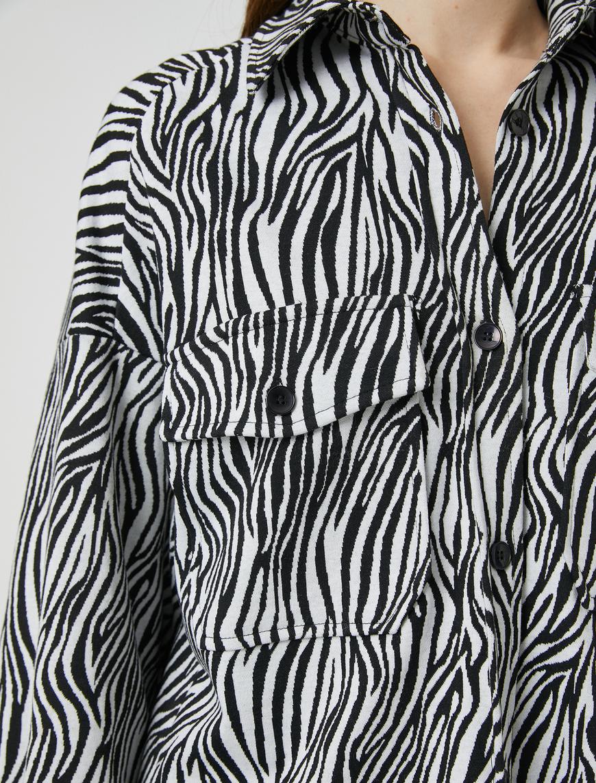   Zebra Desenli Gömlek Cepli Uzun Kollu