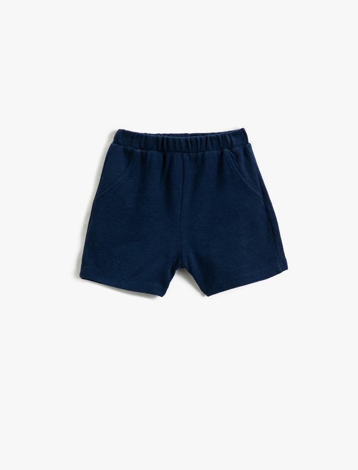 Erkek Bebek Basic Şort Dokulu Cepli Beli Lastikli