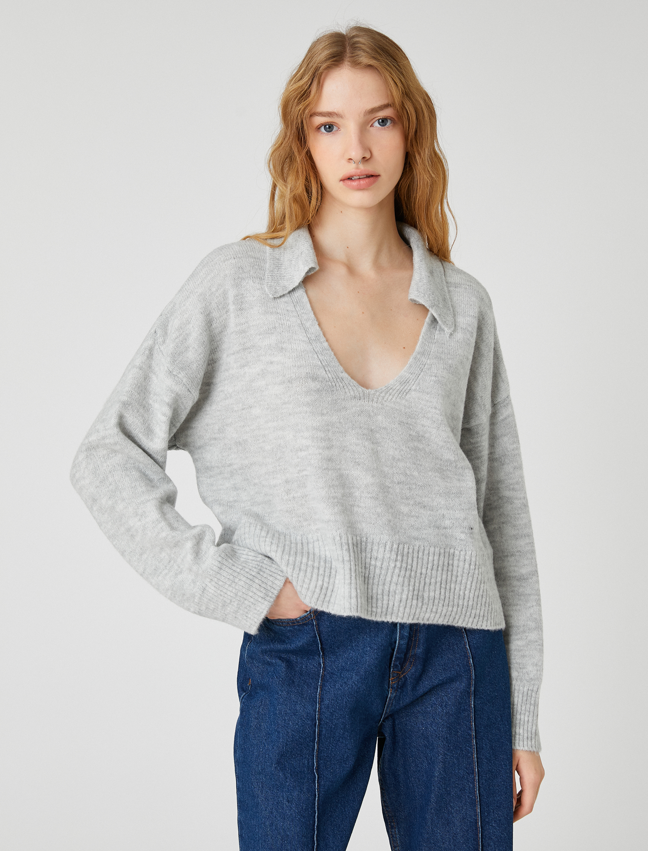   Polo Yaka Triko Kazak Uzun Kollu