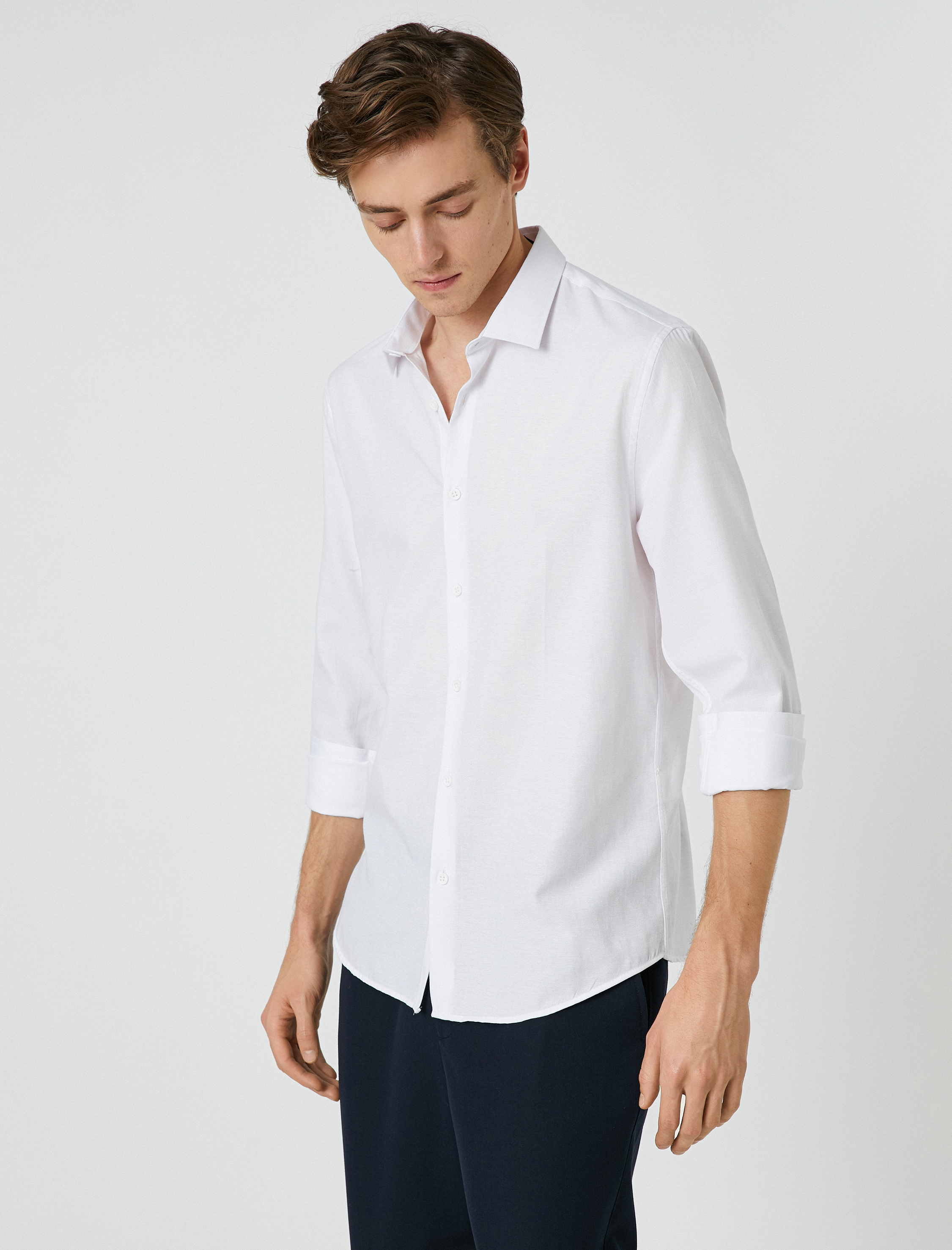   Spor Gömlek Slim Fit Klasik Yaka Uzun Kollu Non Iron