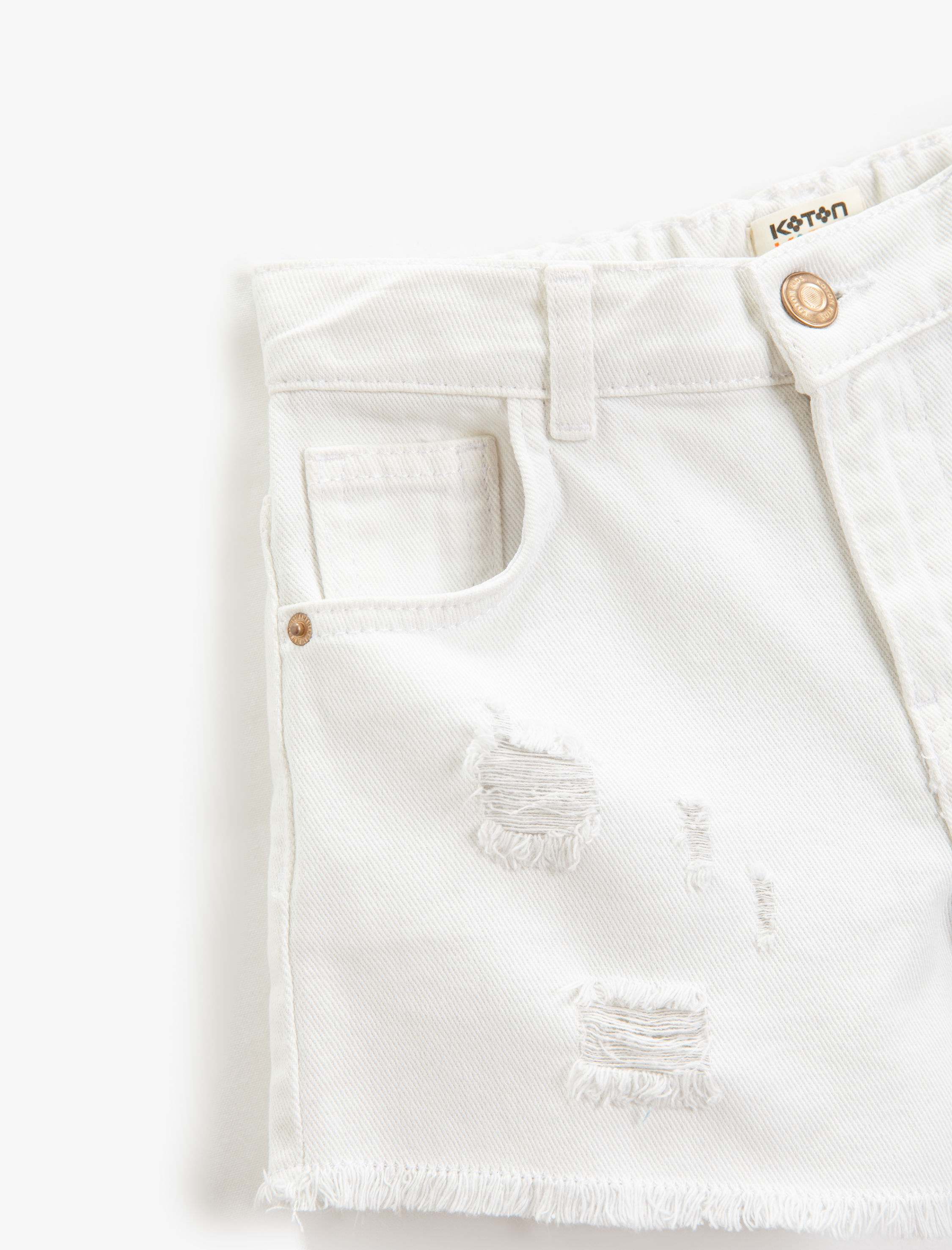 Kız Çocuk Kot Şort Cepli Yıpratılmış Detaylı Kenarları Püsküllü Pamuklu Beli Ayarlanabilir Lastikli