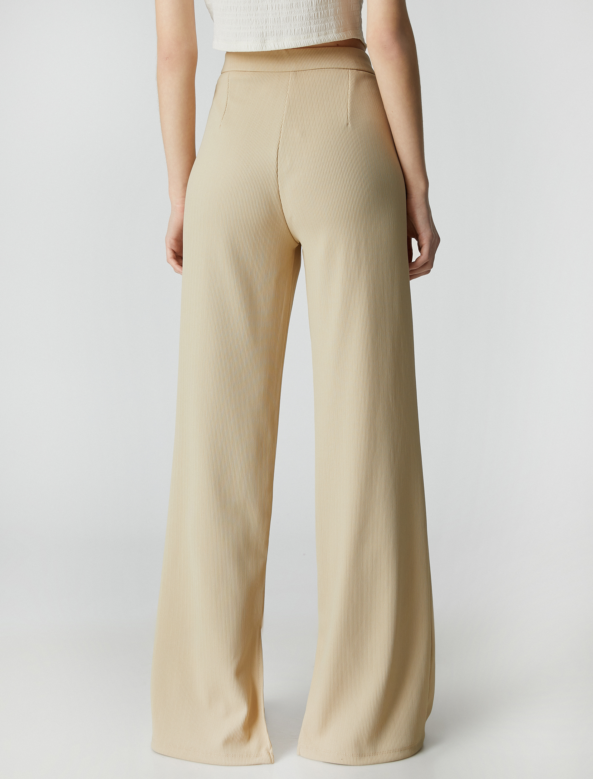   İspanyol Paça Pantolon Yüksek Bel Fitilli Paçası Yırtmaçlı