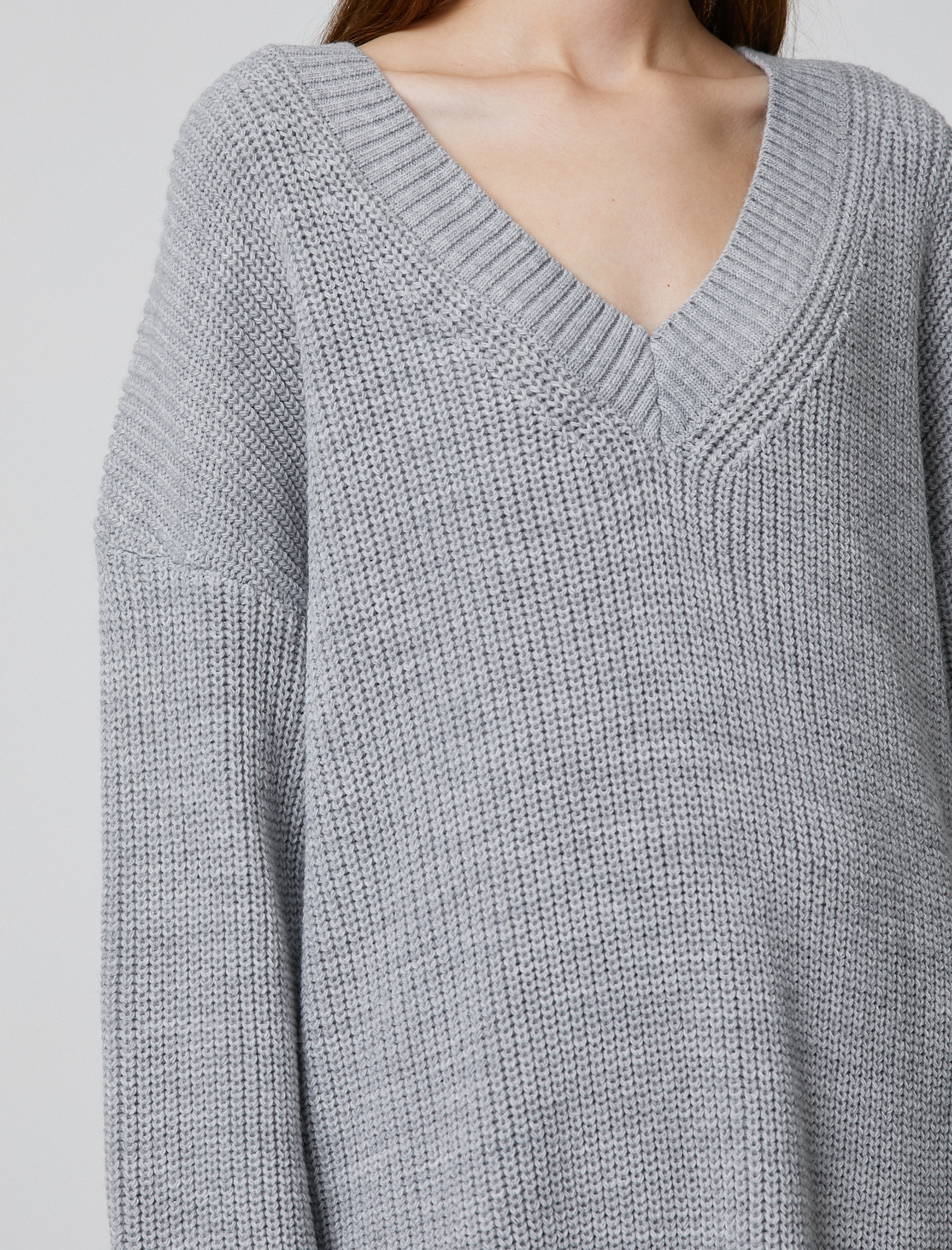   Oversize Triko Kazak V Yaka Uzun Kollu