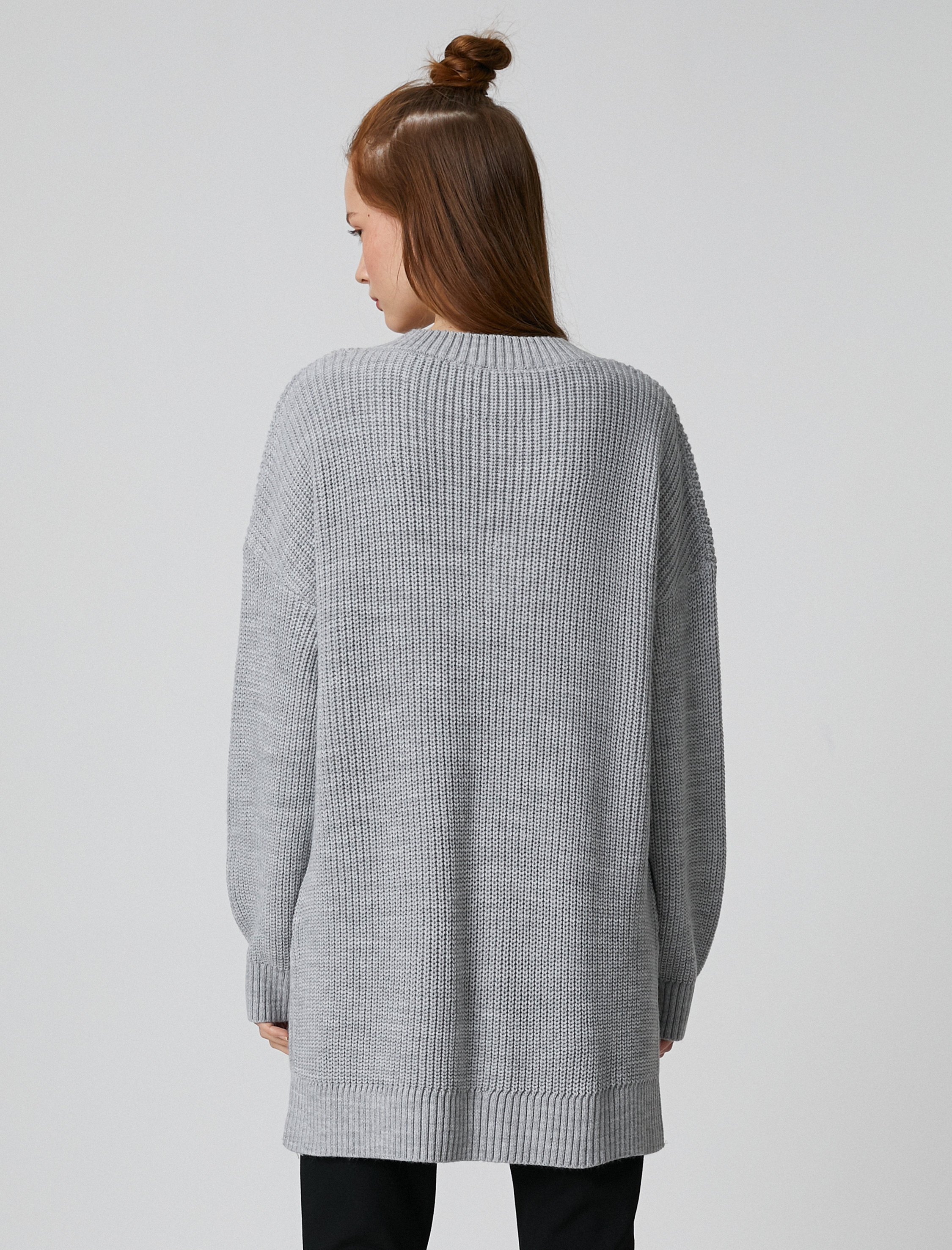   Oversize Triko Kazak V Yaka Uzun Kollu