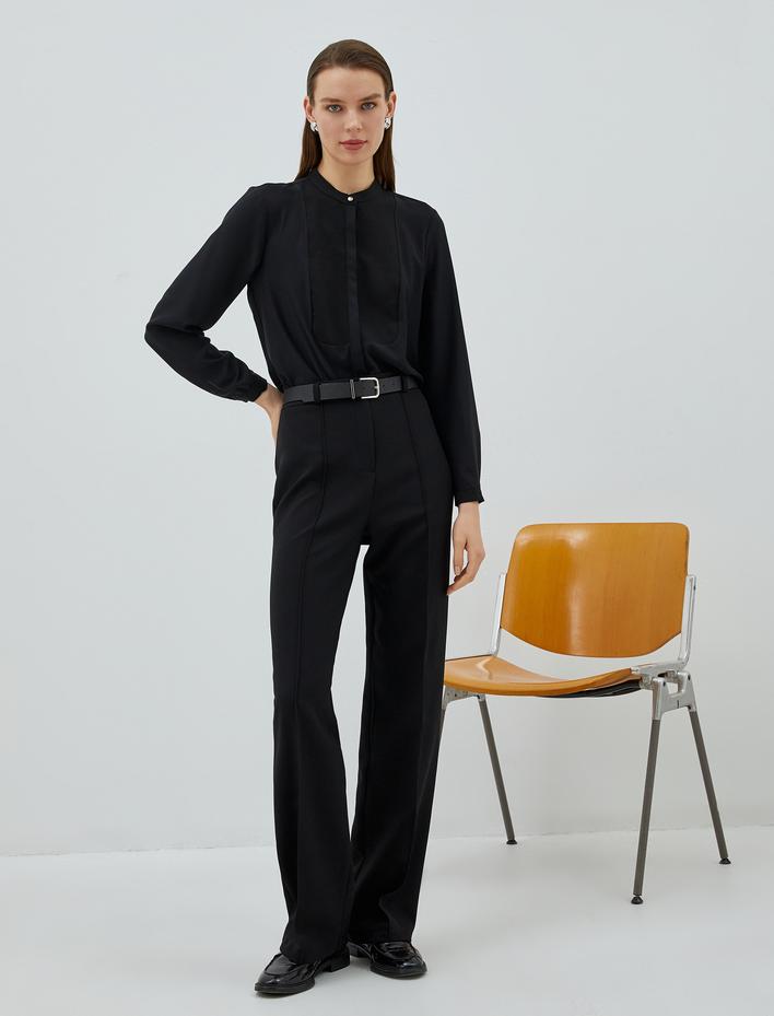  Hakim Yaka Gömlek Gizli Düğmeli Uzun Kollu