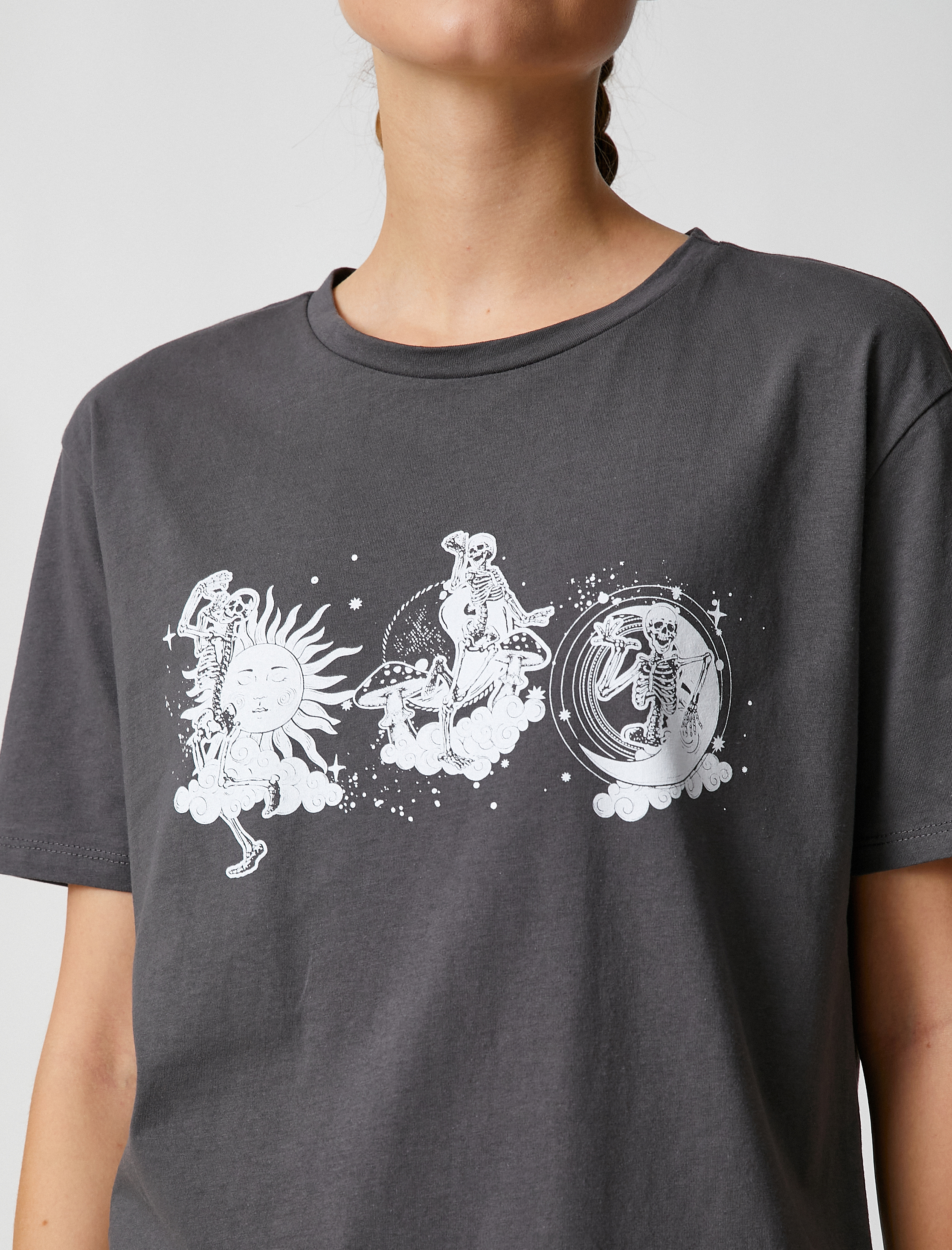   Baskılı Tişört Kısa Kollu Bisiklet Yaka