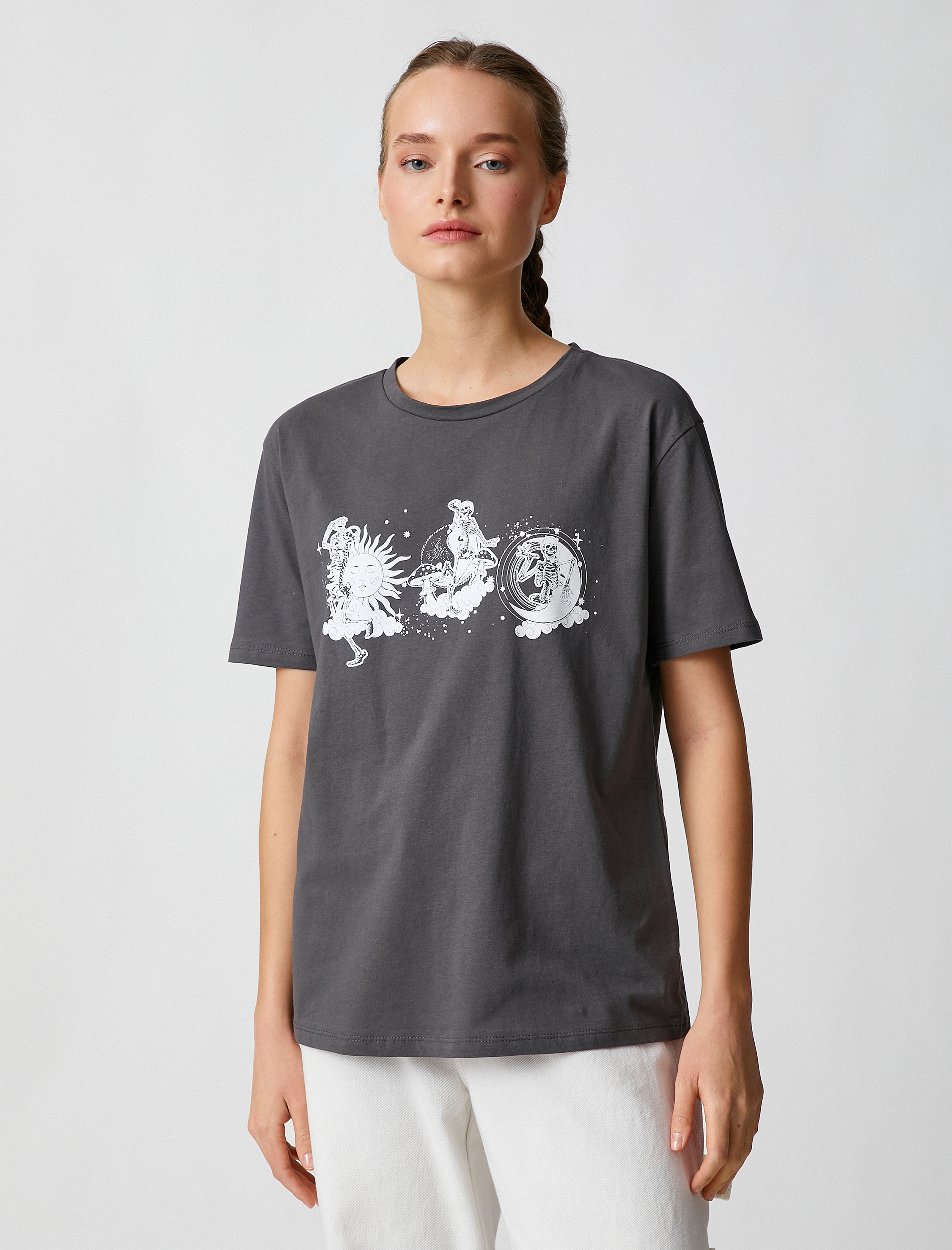   Baskılı Tişört Kısa Kollu Bisiklet Yaka