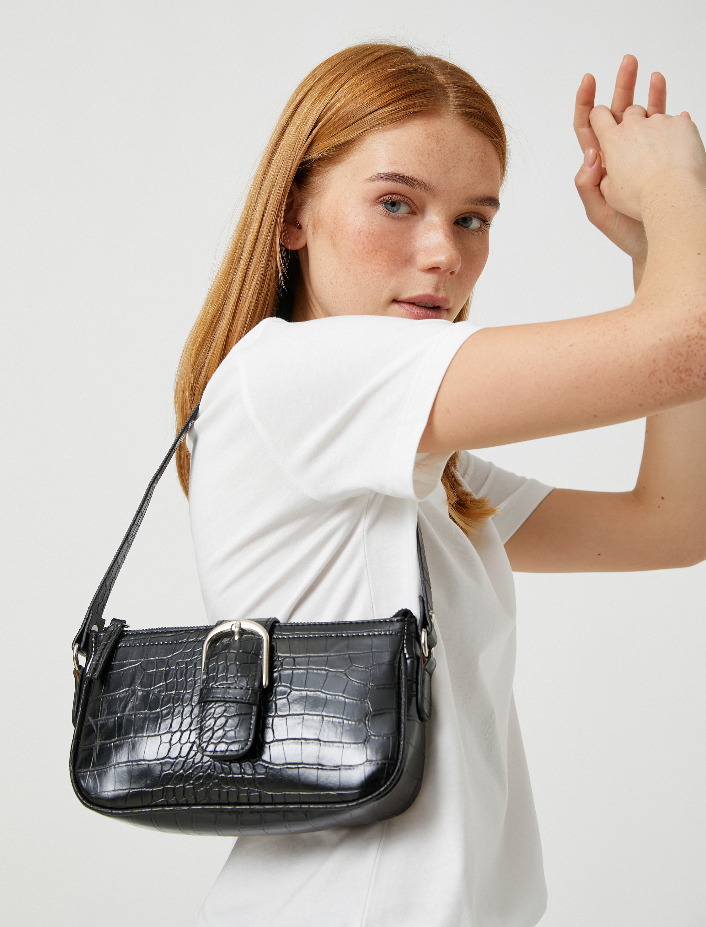  Kadın Baget Çanta Kroko Suni Deri Tokalı