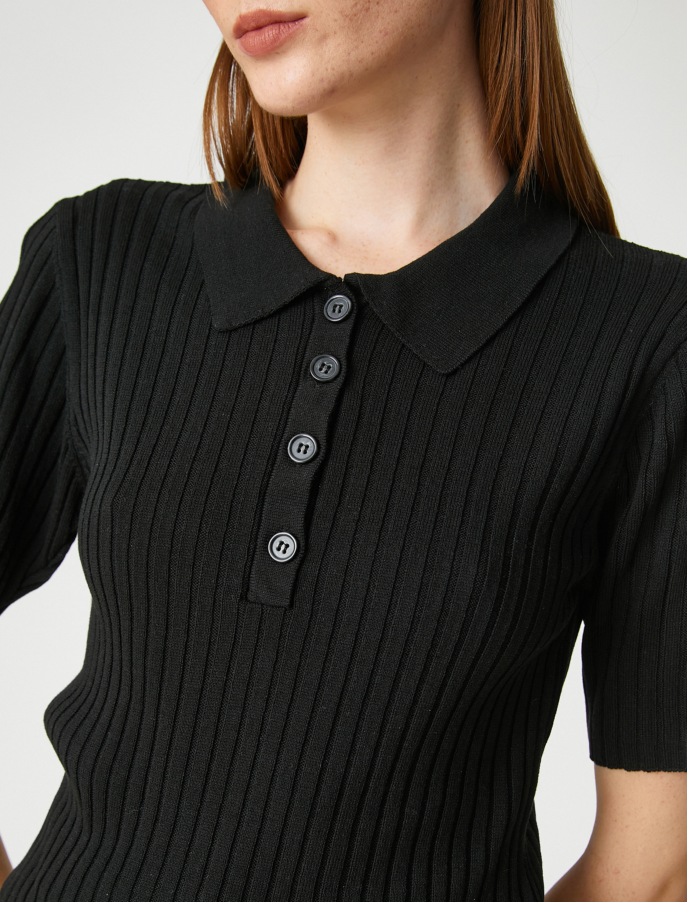   Polo Yaka Triko Kazak Düğmeli Ribanalı