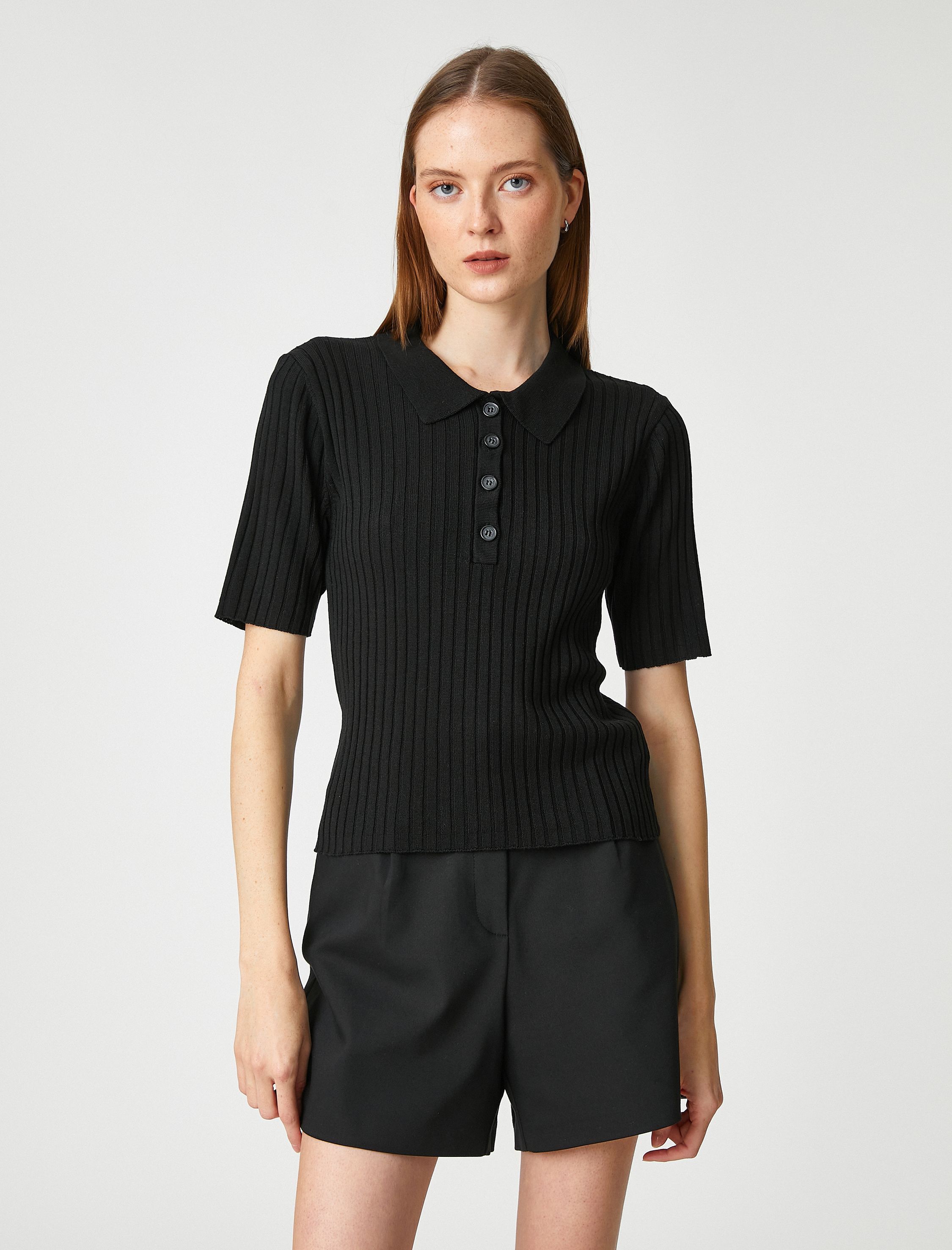   Polo Yaka Triko Kazak Düğmeli Ribanalı