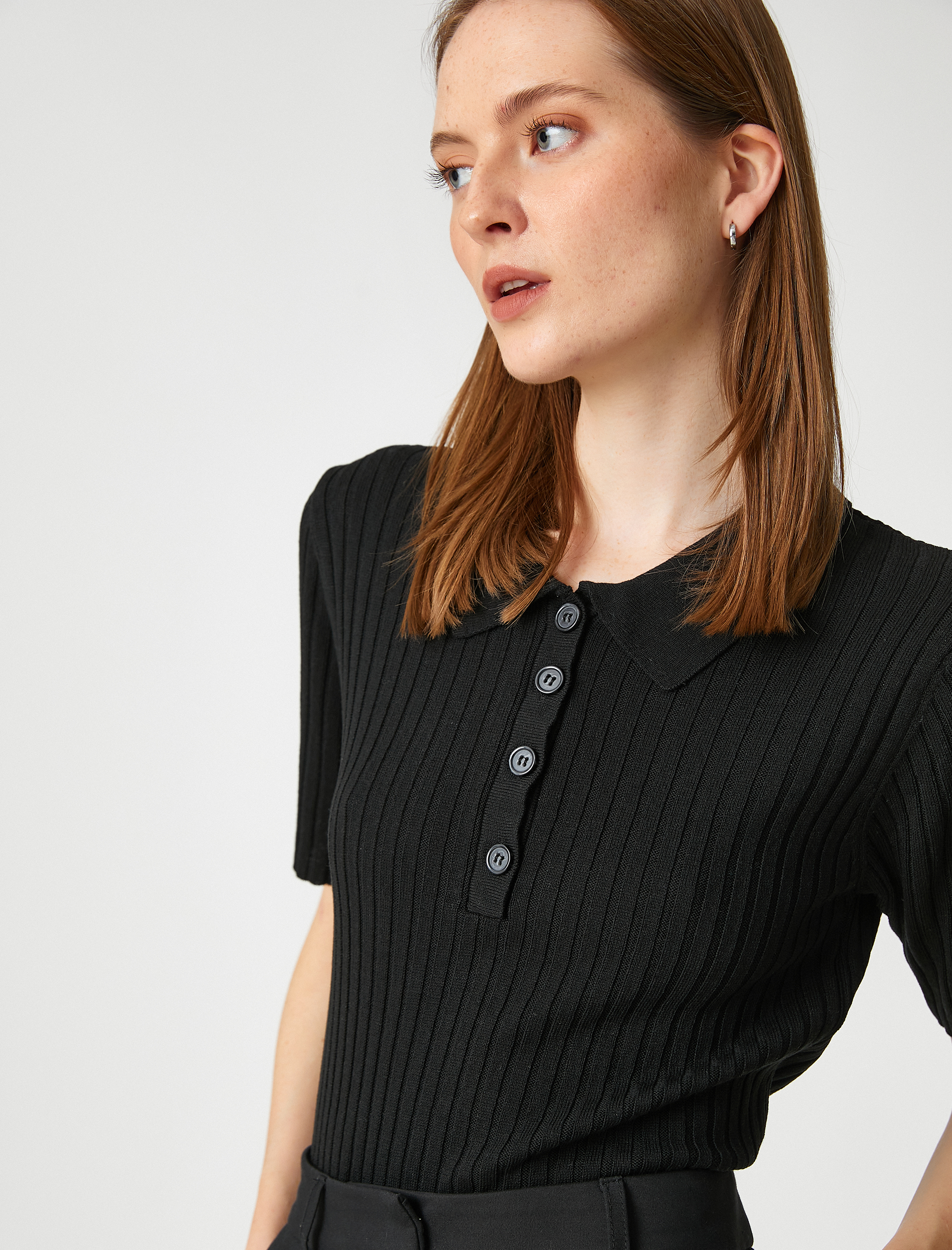   Polo Yaka Triko Kazak Düğmeli Ribanalı