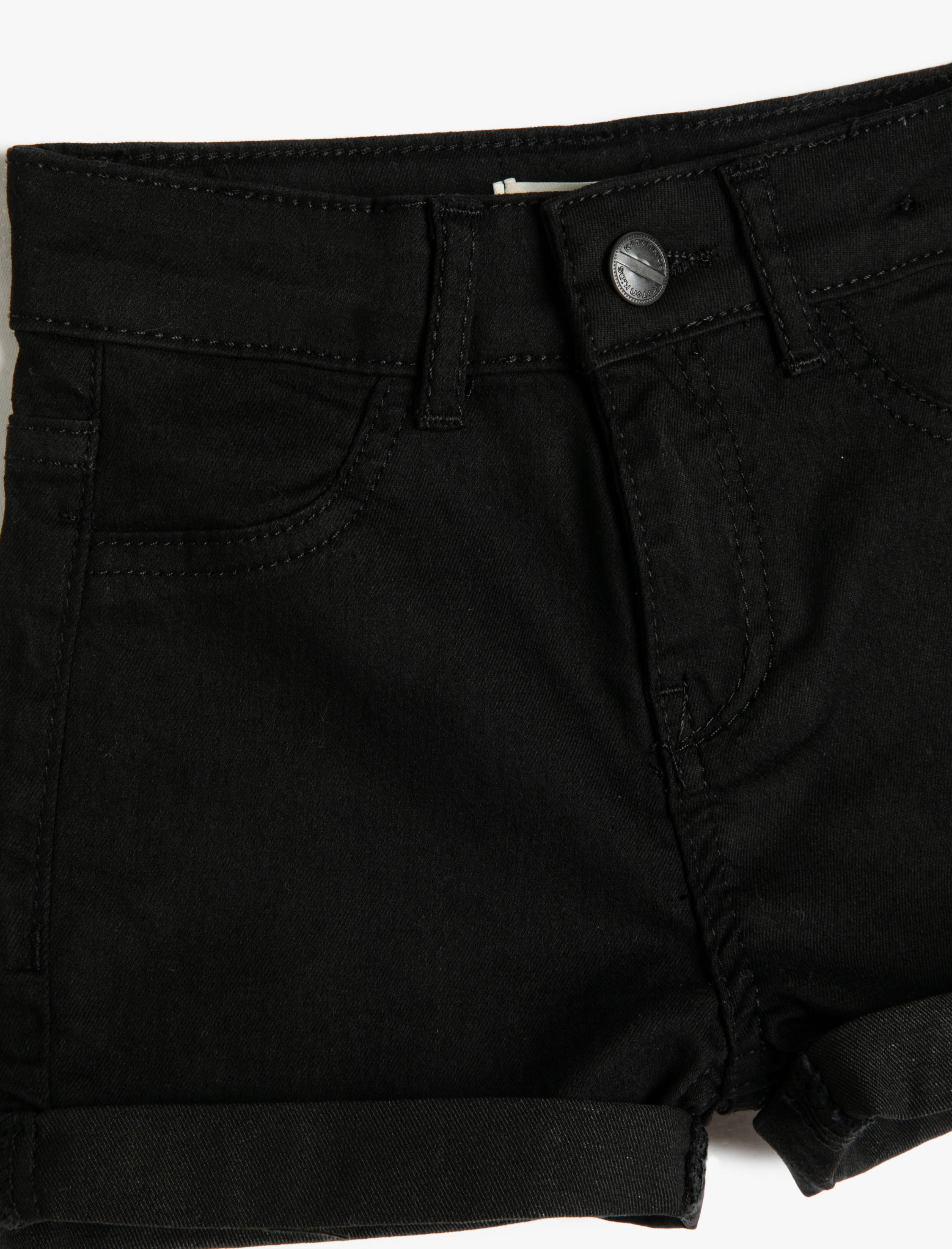  Kız Çocuk Basic Kot Şort Pamuklu Cepli Paçaları Kıvrık Beli Ayarlanabilir Lastikli