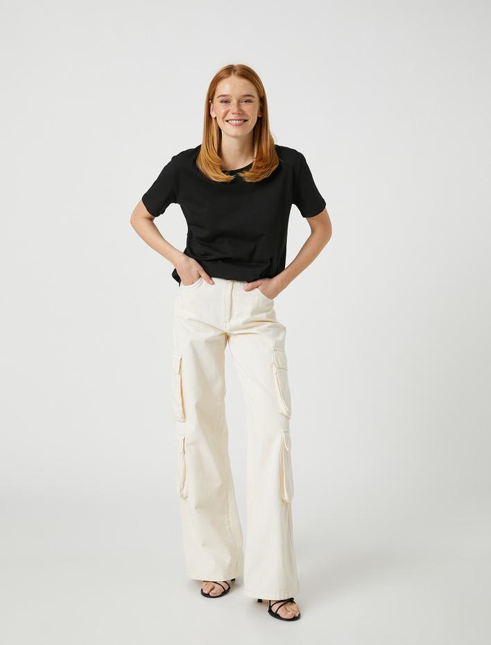  Basic Tişört Pamuklu Bisiklet Yaka Kısa Kollu