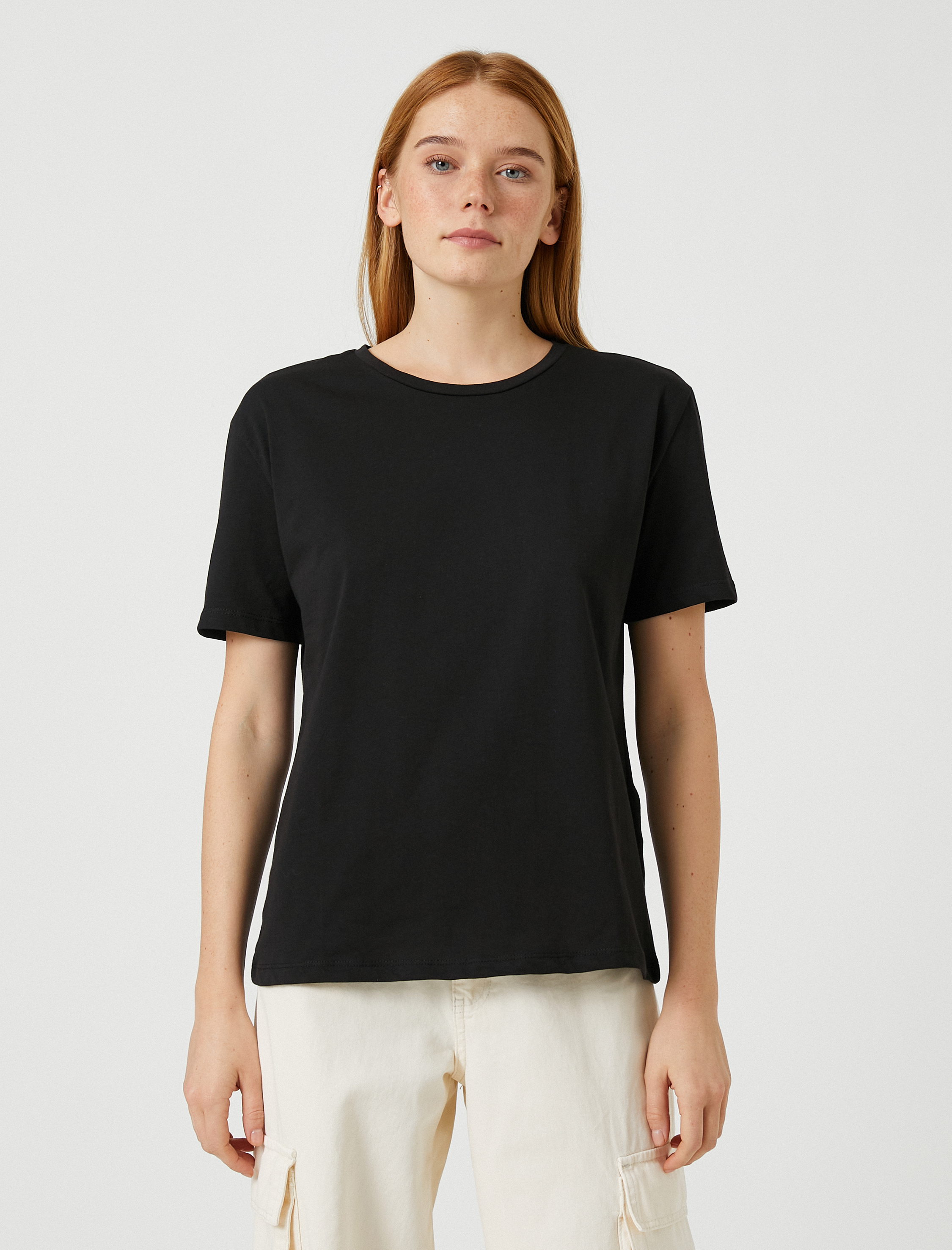   Basic Tişört Pamuklu Bisiklet Yaka Kısa Kollu