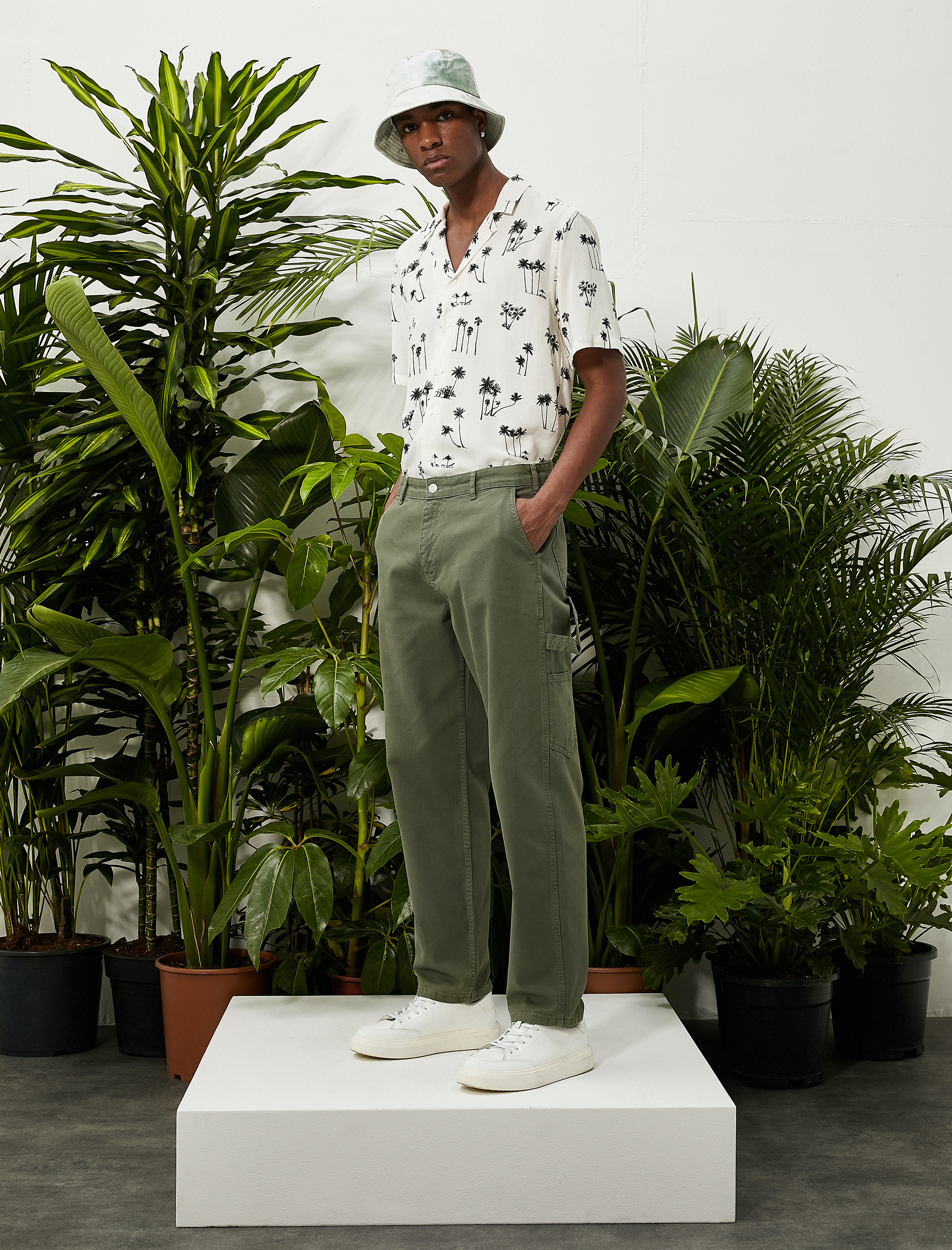   Canvas Pantolon Bol Kesim Cep Detaylı Düğmeli Pamuklu