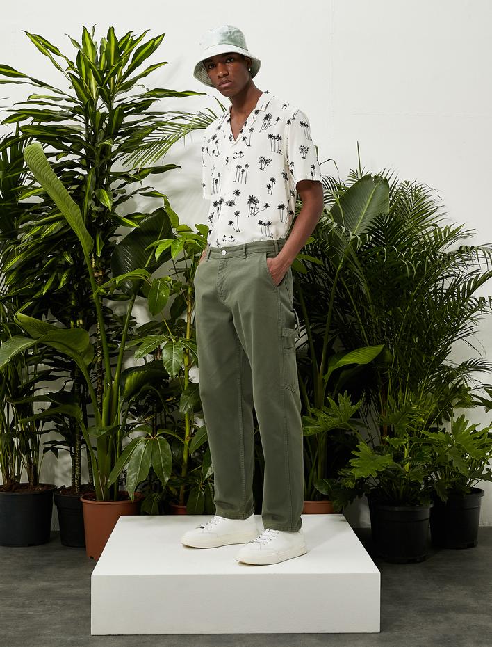  Canvas Pantolon Bol Kesim Cep Detaylı Düğmeli Pamuklu