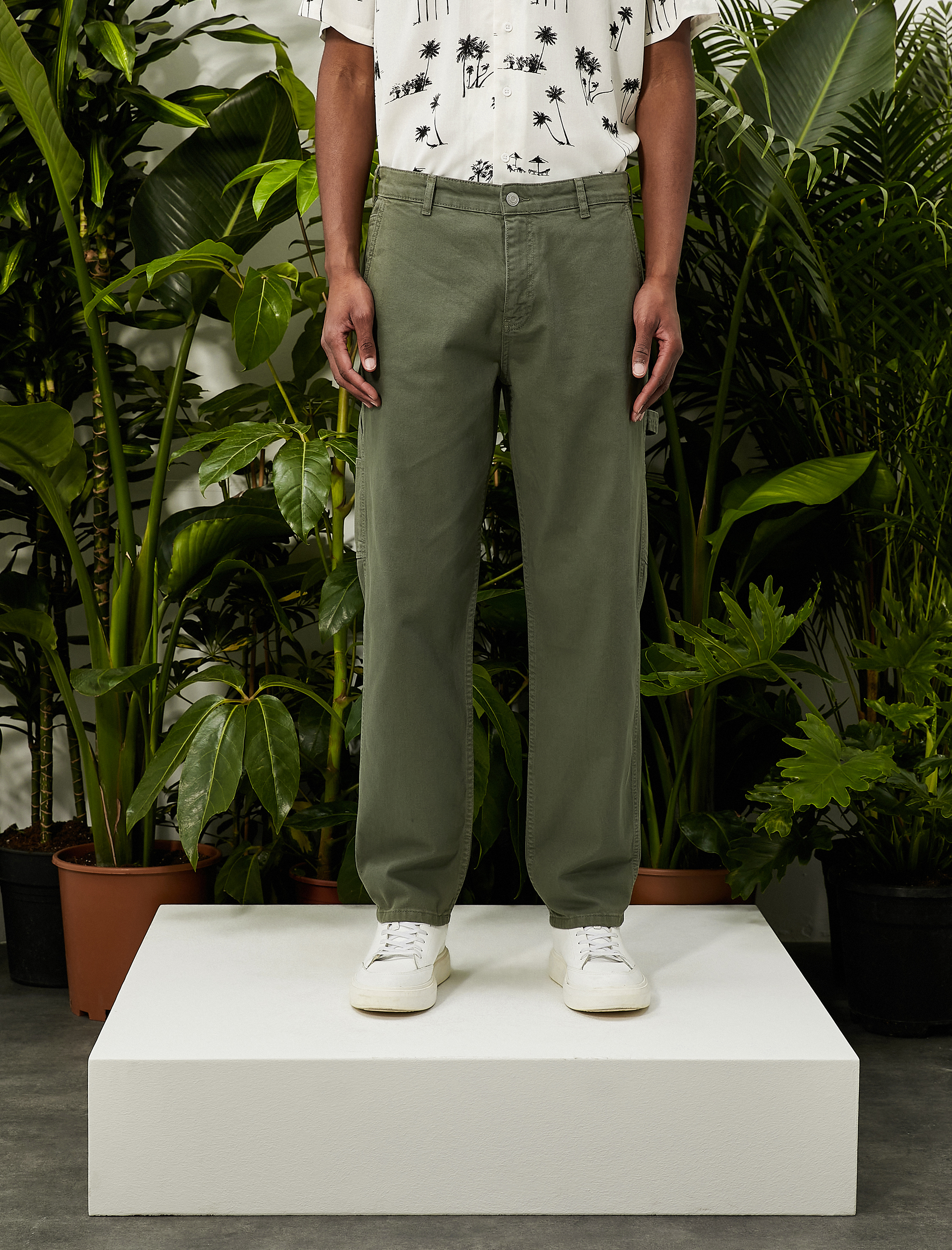   Canvas Pantolon Bol Kesim Cep Detaylı Düğmeli Pamuklu