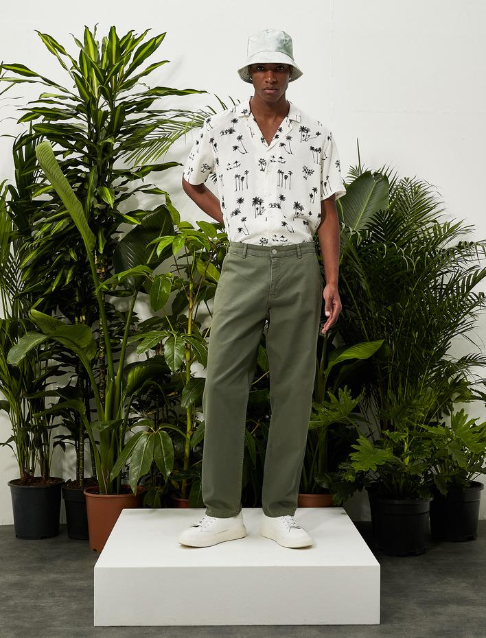  Canvas Pantolon Bol Kesim Cep Detaylı Düğmeli Pamuklu