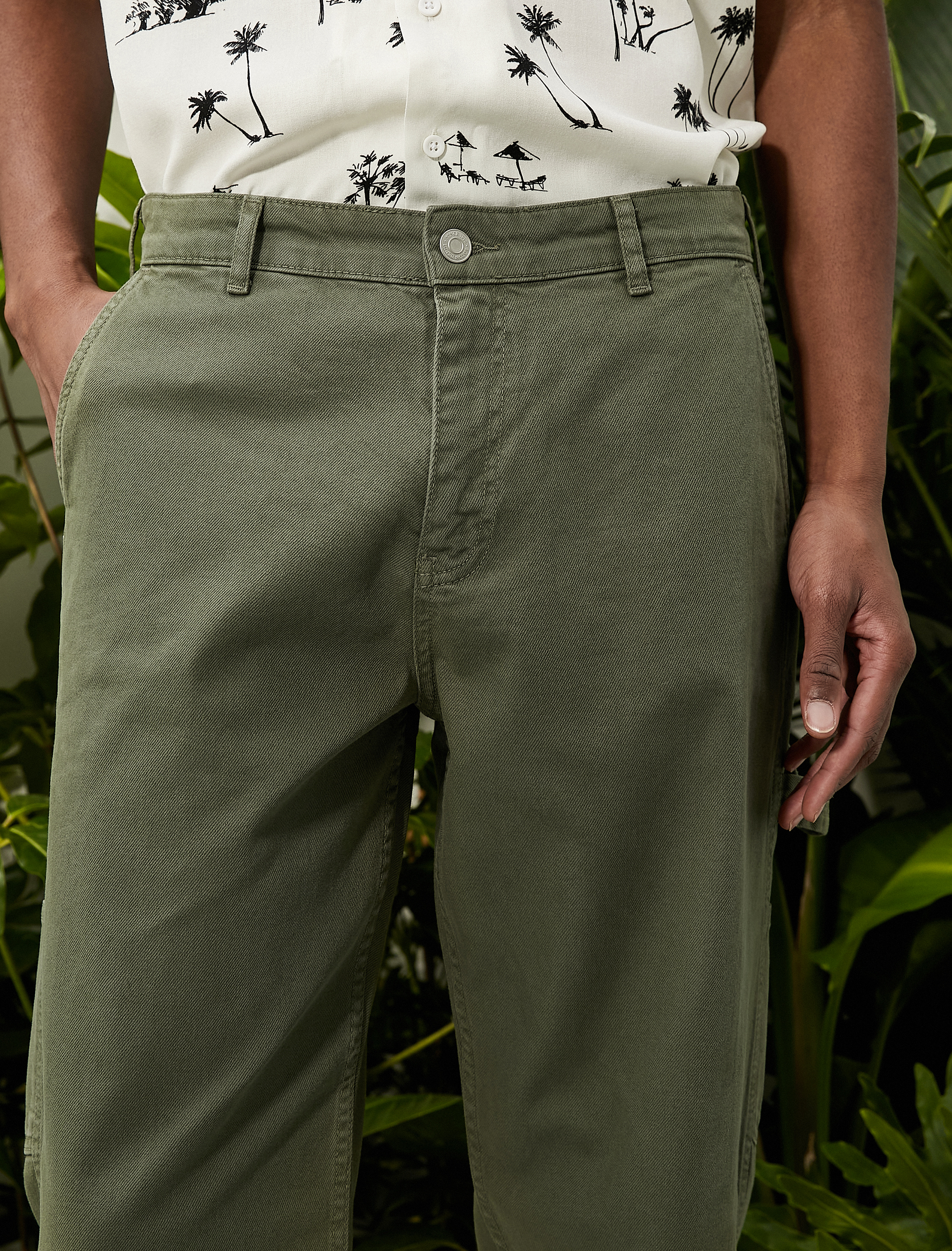   Canvas Pantolon Bol Kesim Cep Detaylı Düğmeli Pamuklu