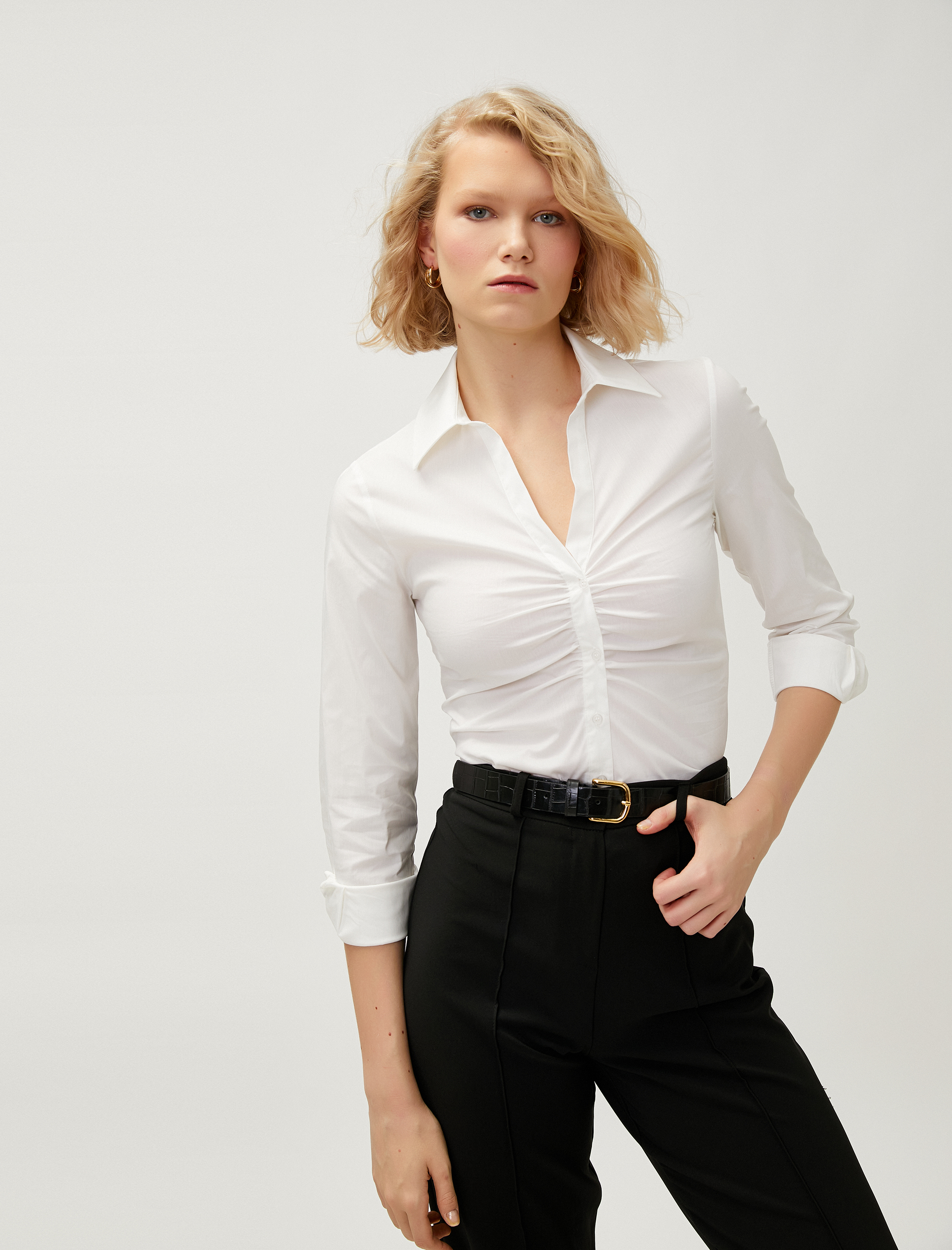   Drapeli Gömlek Uzun Kollu Slim Fit