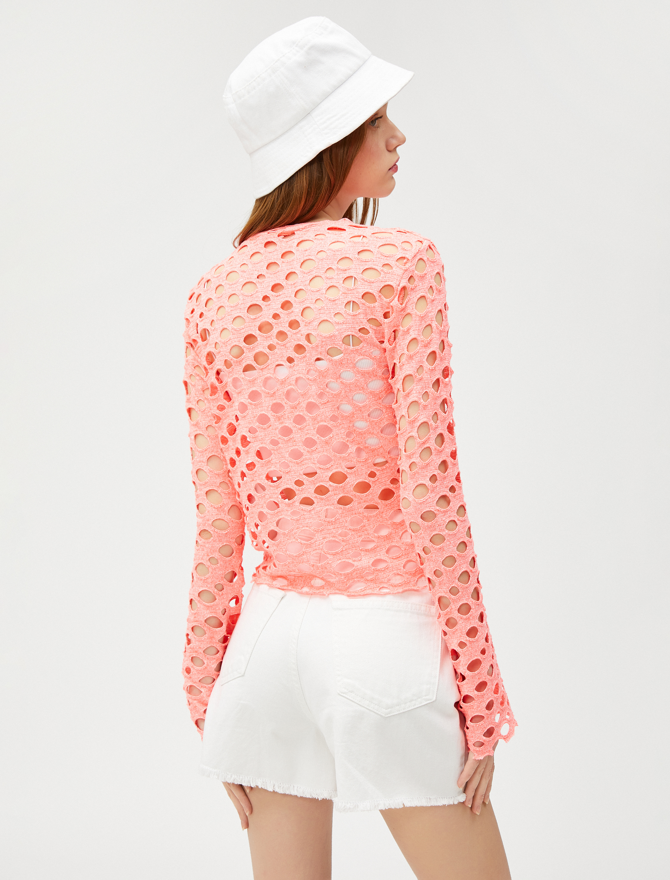   Uzun Kollu Tişört File Ajurlu Bisiklet Yaka