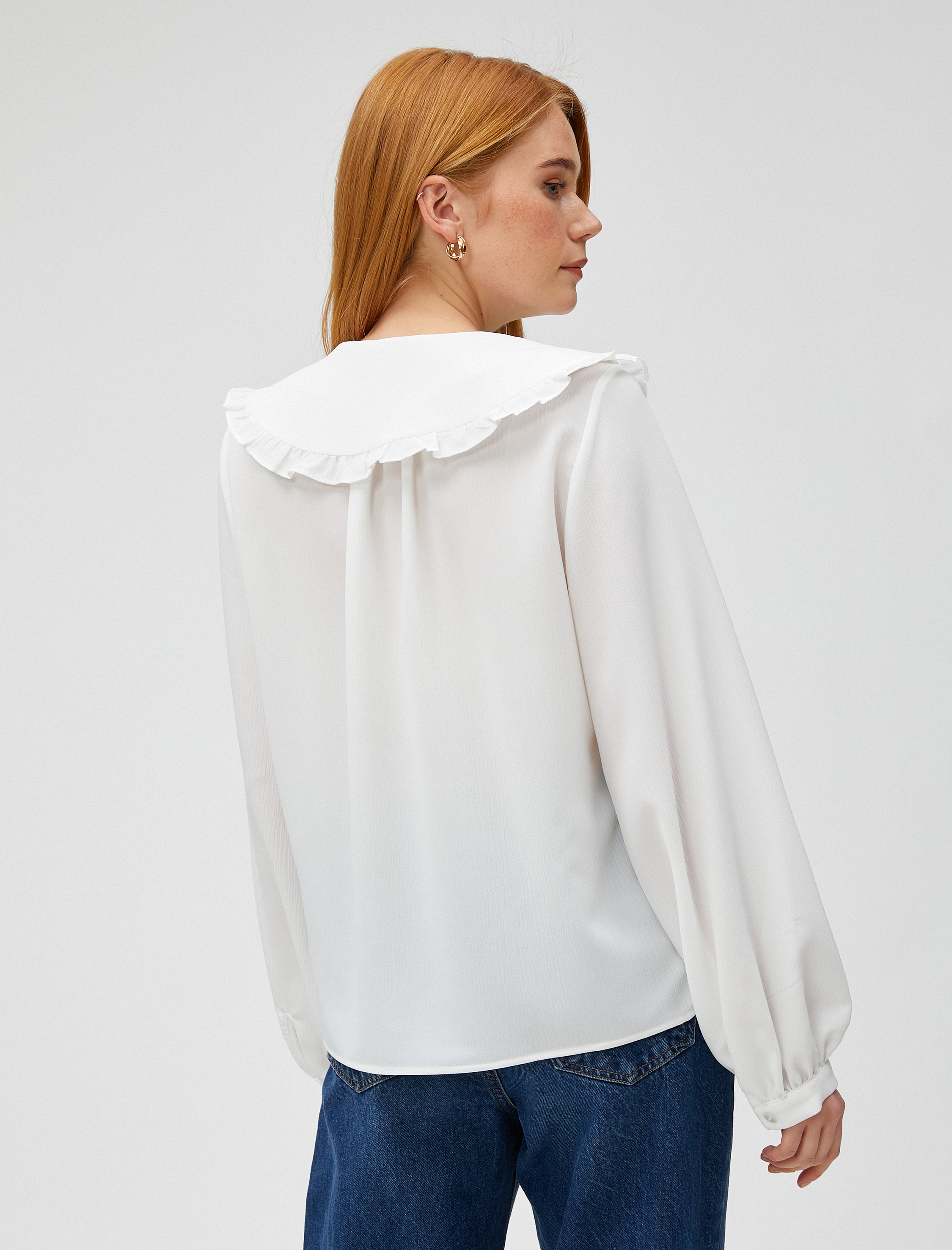   Geniş Bebe Yaka Gömlek Uzun Kollu