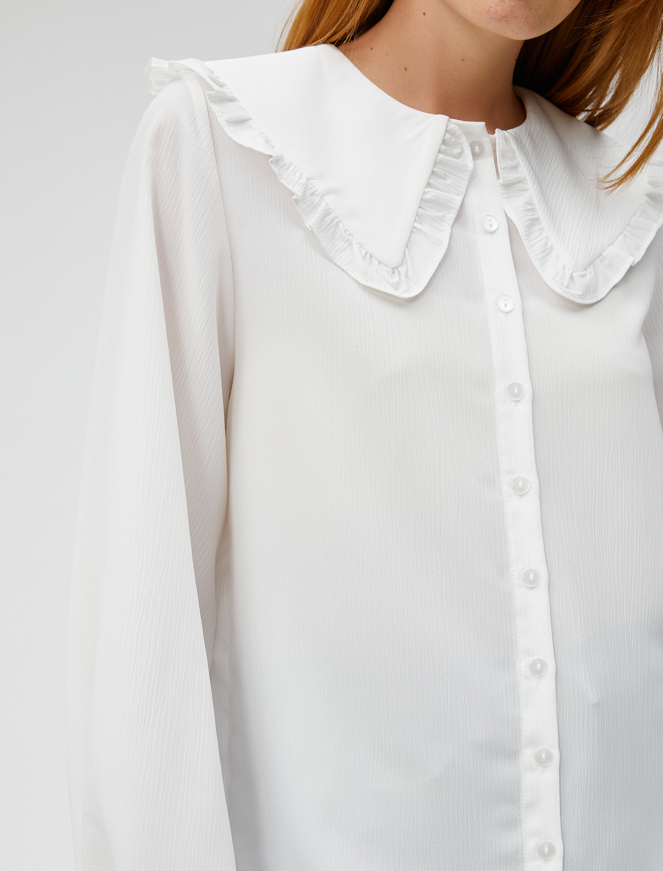   Geniş Bebe Yaka Gömlek Uzun Kollu