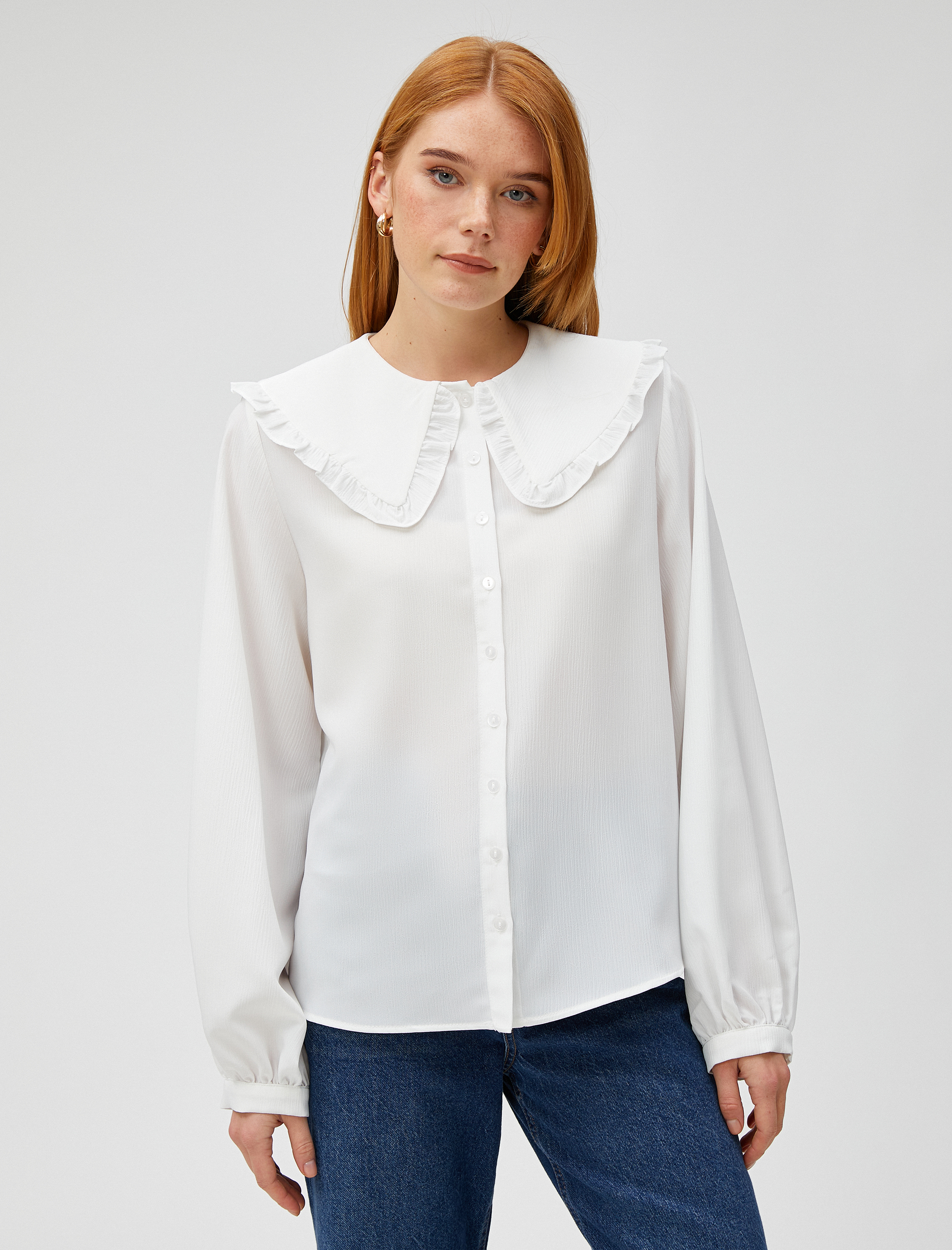   Geniş Bebe Yaka Gömlek Uzun Kollu