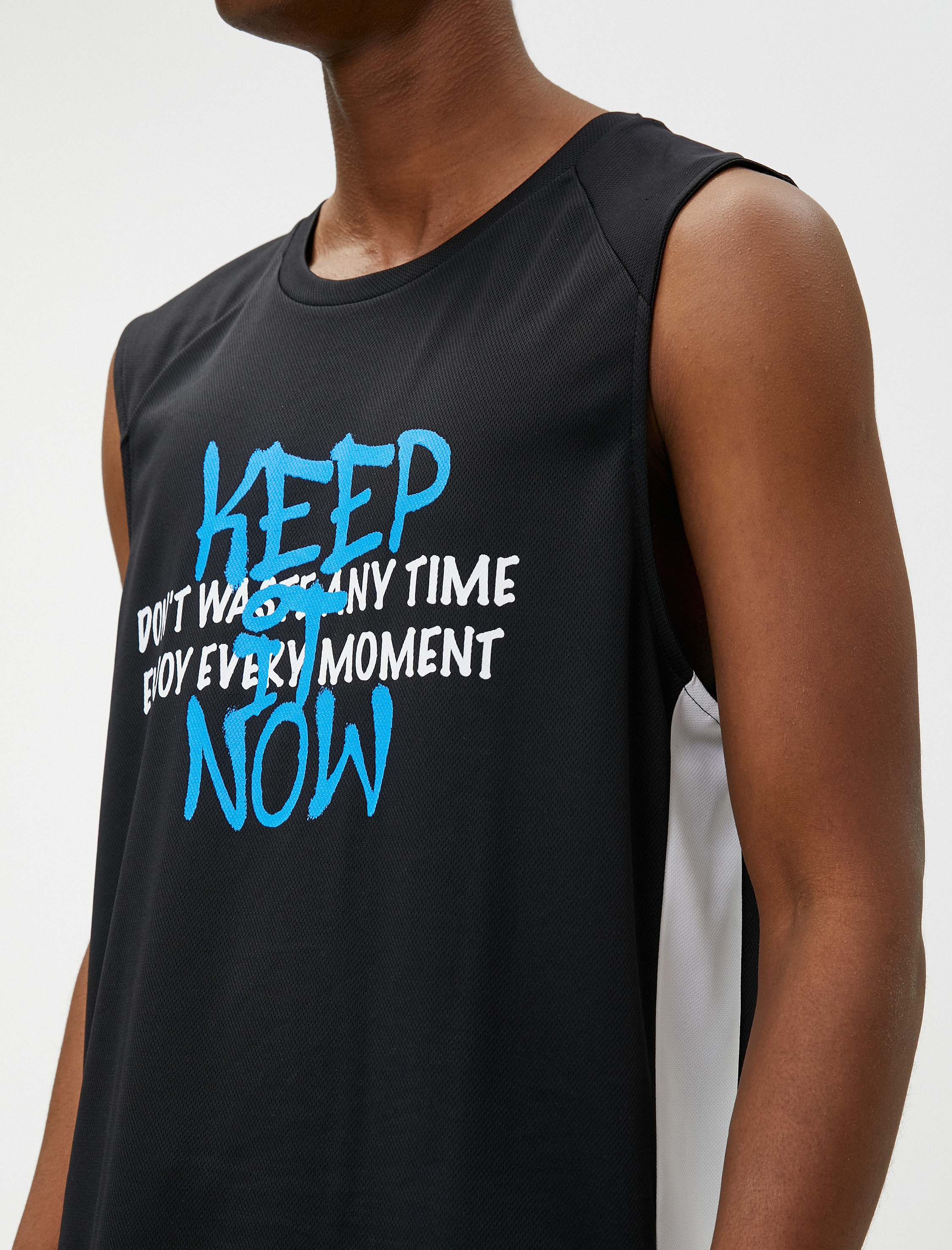   Sporcu Atleti Slogan Baskılı Bisiklet Yaka Kolsuz