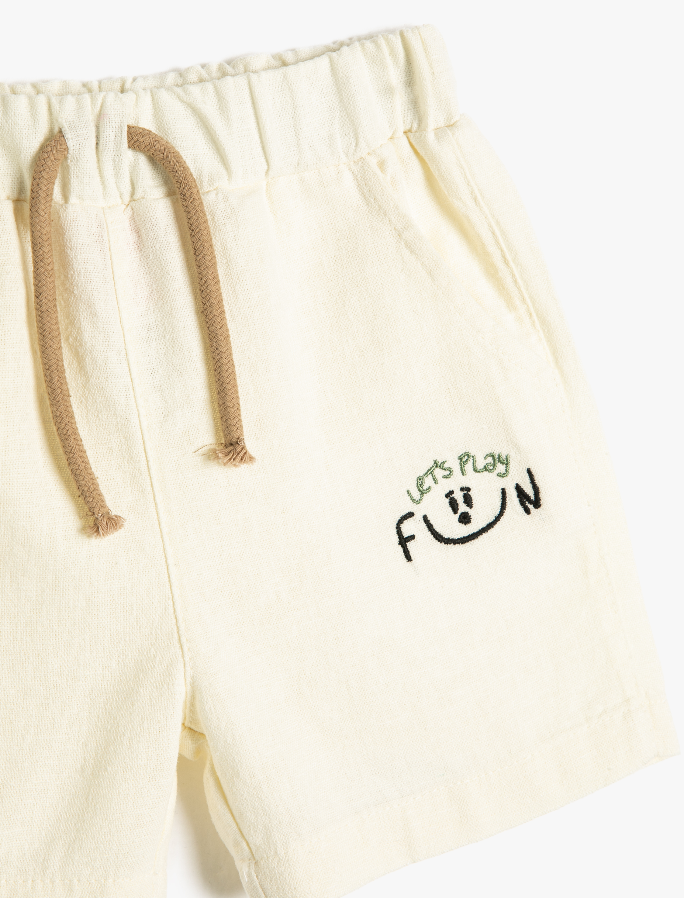  Erkek Bebek Şort Keten Karışımlı Beli Bağlamalı Cepli